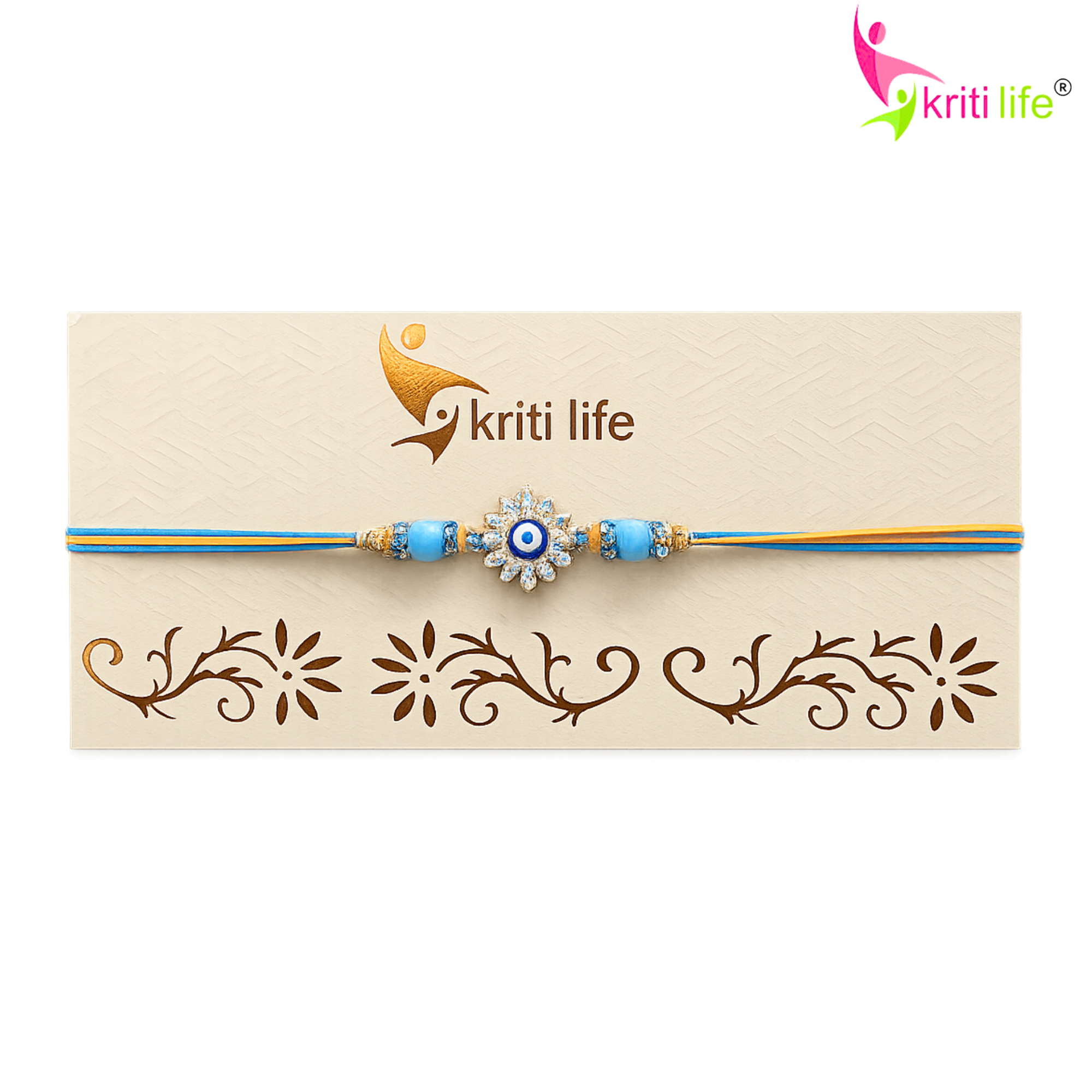 Blue Evil Eye Rakhi with Crystal Flower Charm