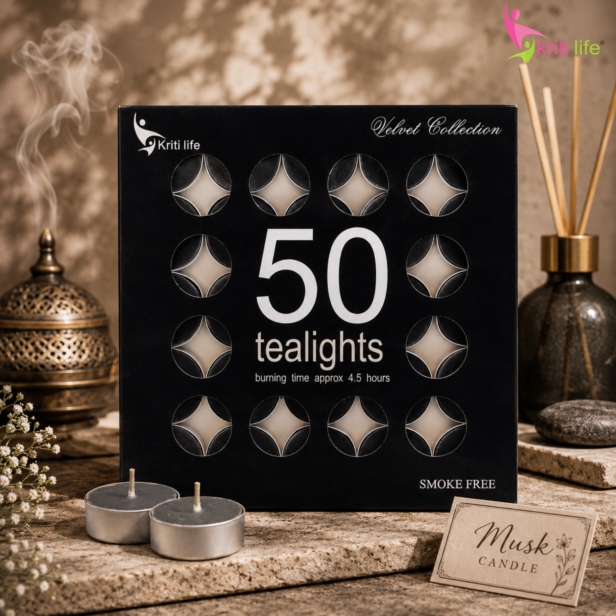 Musk Scented Tealight Candles | 4.5 Hour Burn | Set of 50.