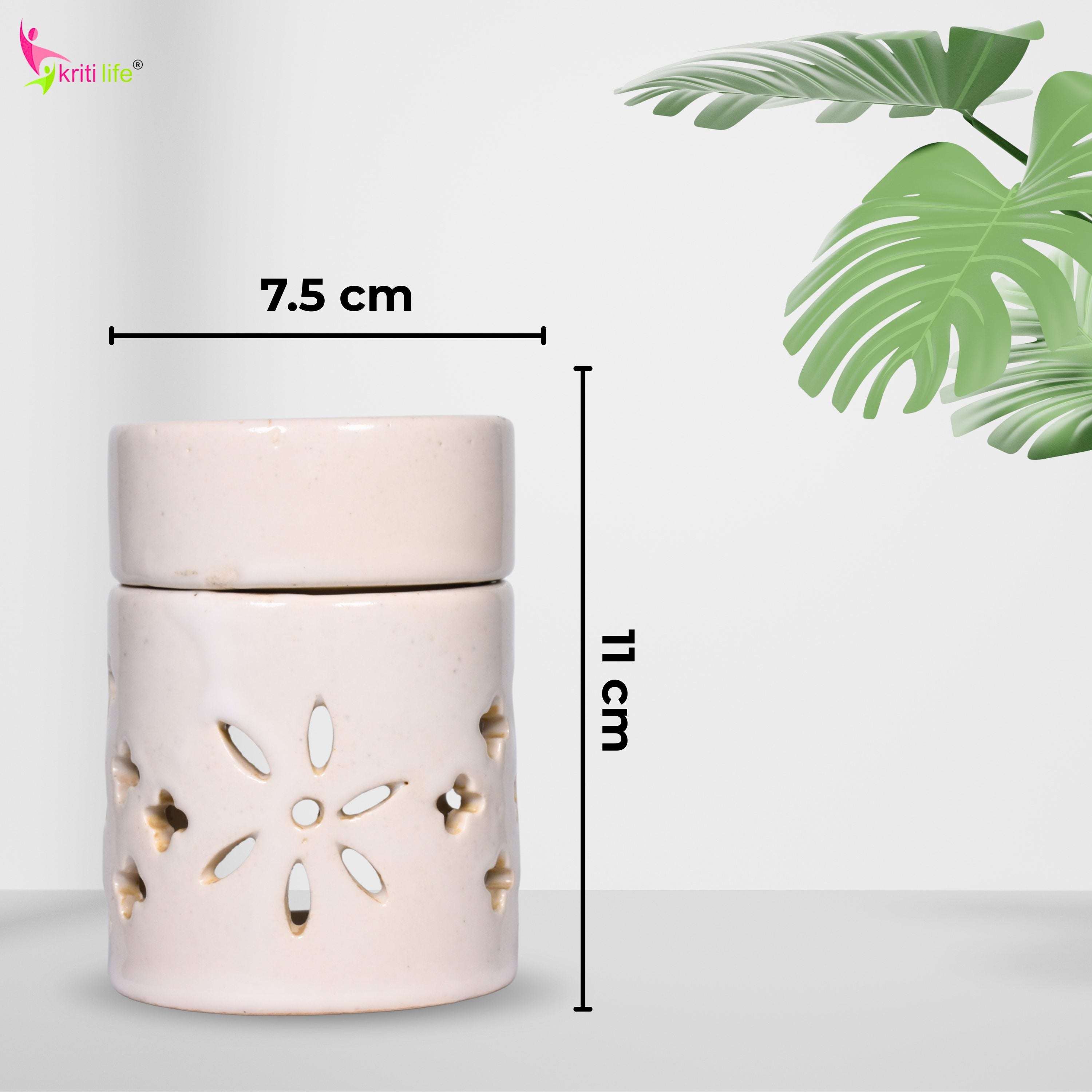 White Ceramic Aroma Oil Burner | Elegant Round Top Diffuser for Meditation, Yoga & Aromatherapy- 4  inches