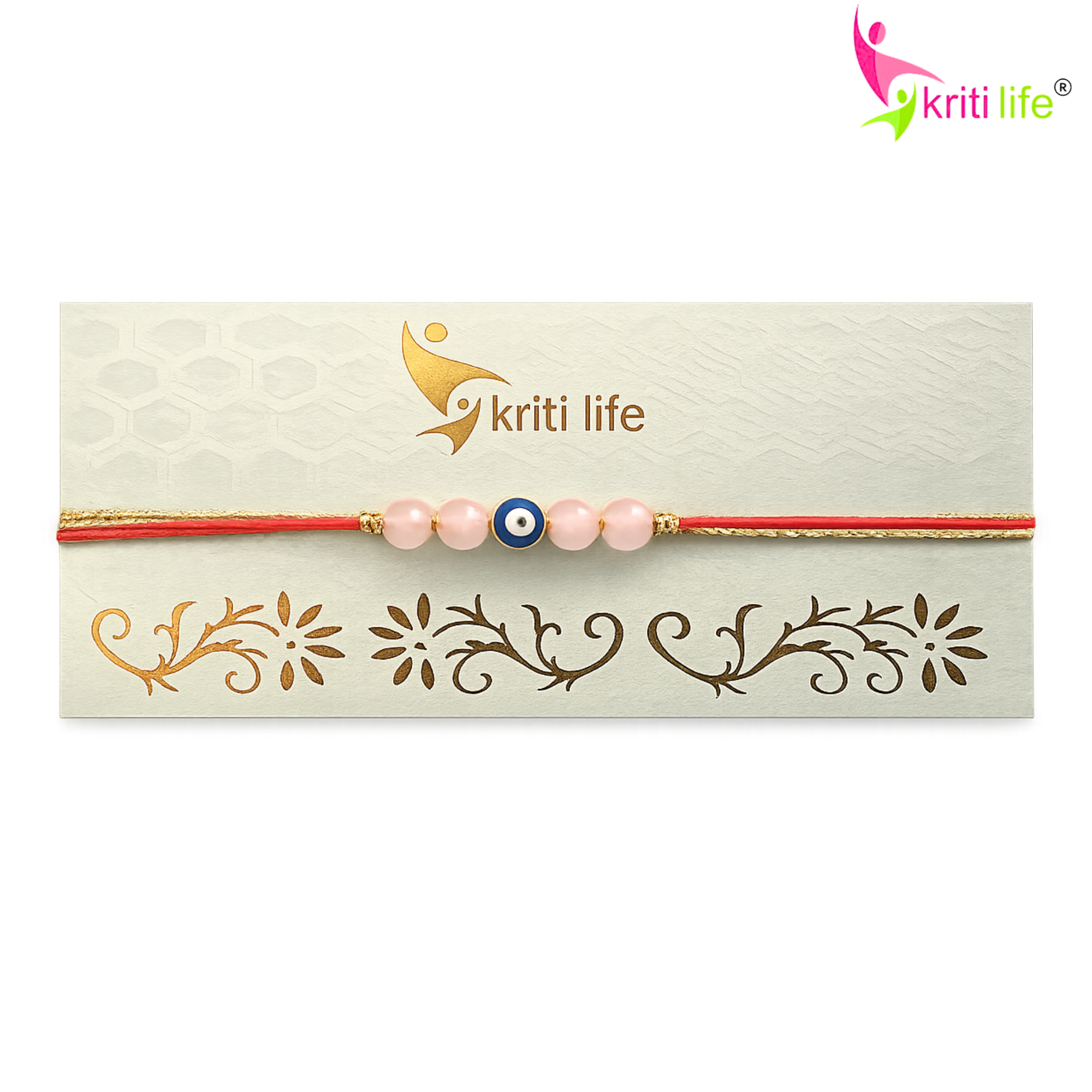 Rose Quartz Evil Eye Rakhi | Handmade Natural Stone Rakhi