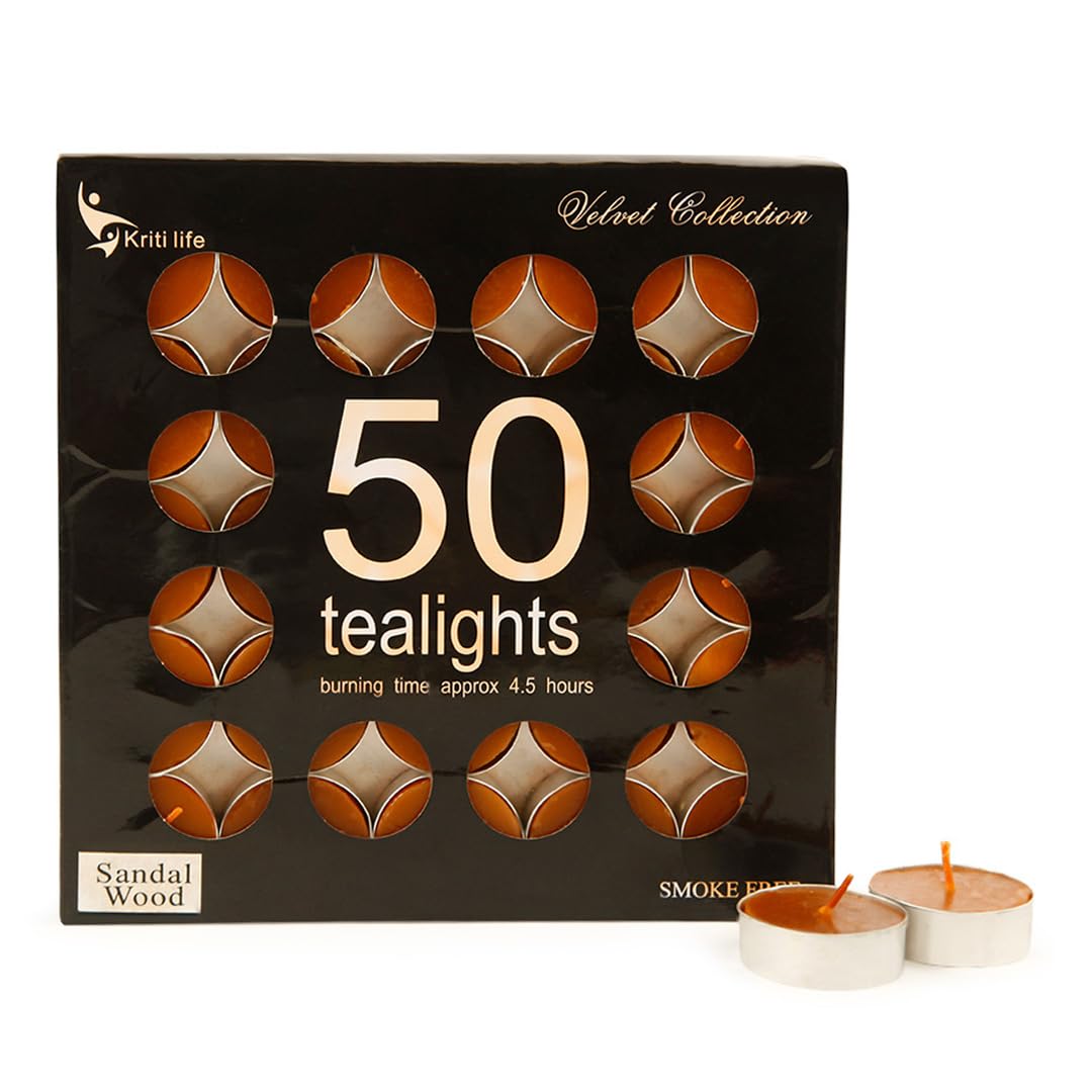 Sandalwood Scented Tealight Candles 4.5 Hour Set of 50 Pcs
