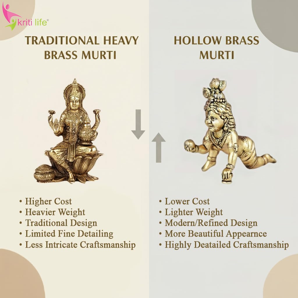 Brass Laddu Gopal Idol | Bal Gopal (Baby Krishna) | 3 inches | Crawling Murti for Pooja & Home Décor