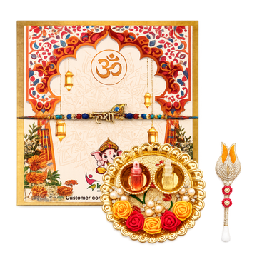 Krishna Name Rakhi | Handmade Designer Rakhi for Brother Gift Set with Roli Chawal Platter