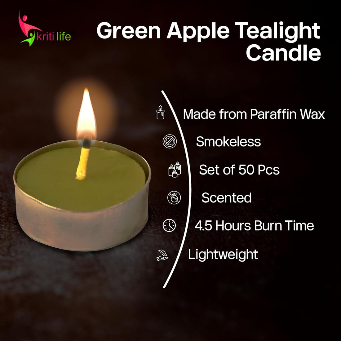 Green Apple Scented Tealight Candles 4.5 Hour Set of 50 Pcs