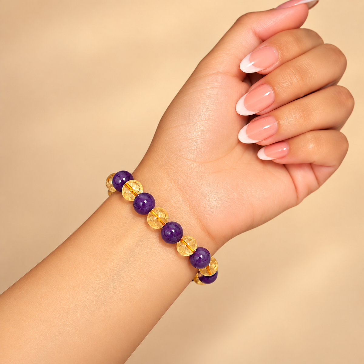 Citrine & Amethyst Bracelet for Positivity, Abundance & Balance – 8mm Natural Stone Beads, Free Size