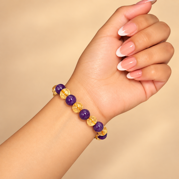 Citrine & Amethyst Bracelet for Positivity, Abundance & Balance – 8mm Natural Stone Beads, Free Size
