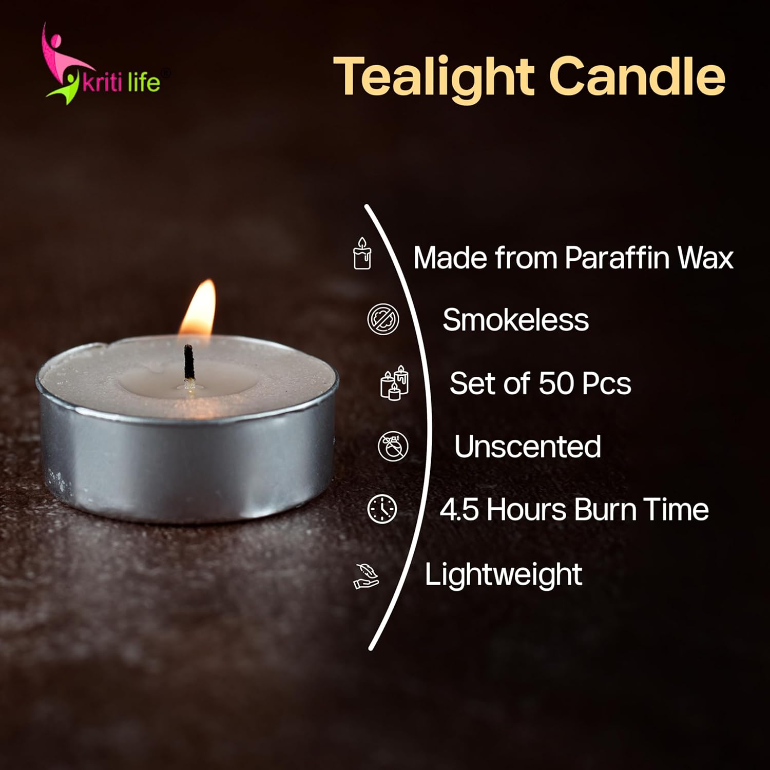 Tealight Candles Unscented  4.5 Hour Set of 50 Pcs