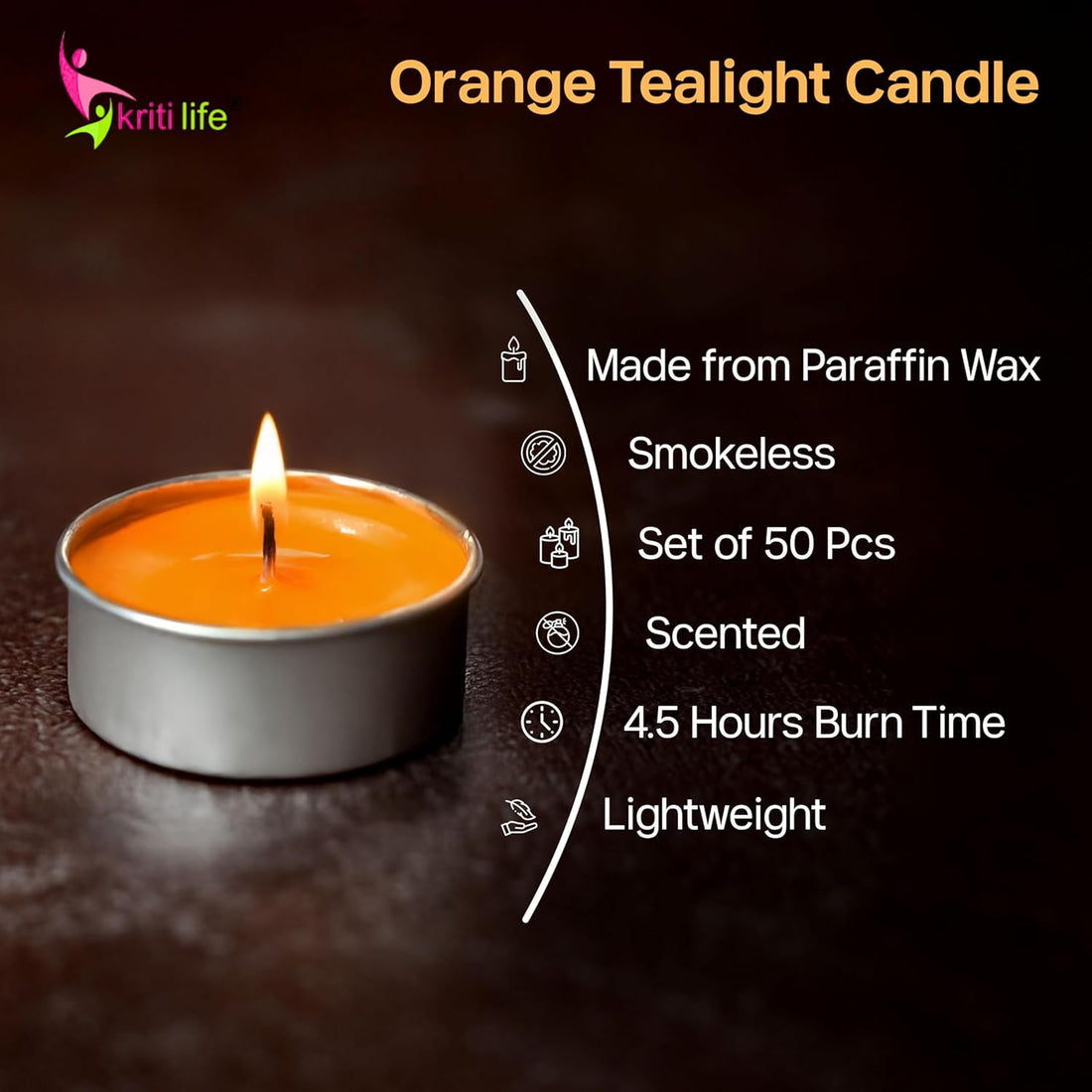 Orange Scented Tealight Candles 4.5 Hour Set of 50 Pcs
