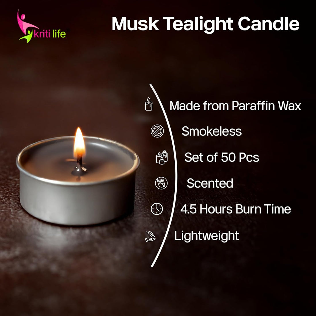 Musk Scented Tealight Candles 4.5 Hour Set of 50 Pcs