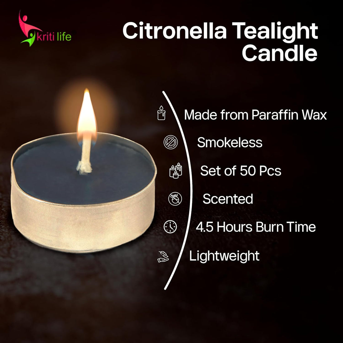 Citronella Scented Tealight Candles 4.5 Hour Set of 50 Pcs