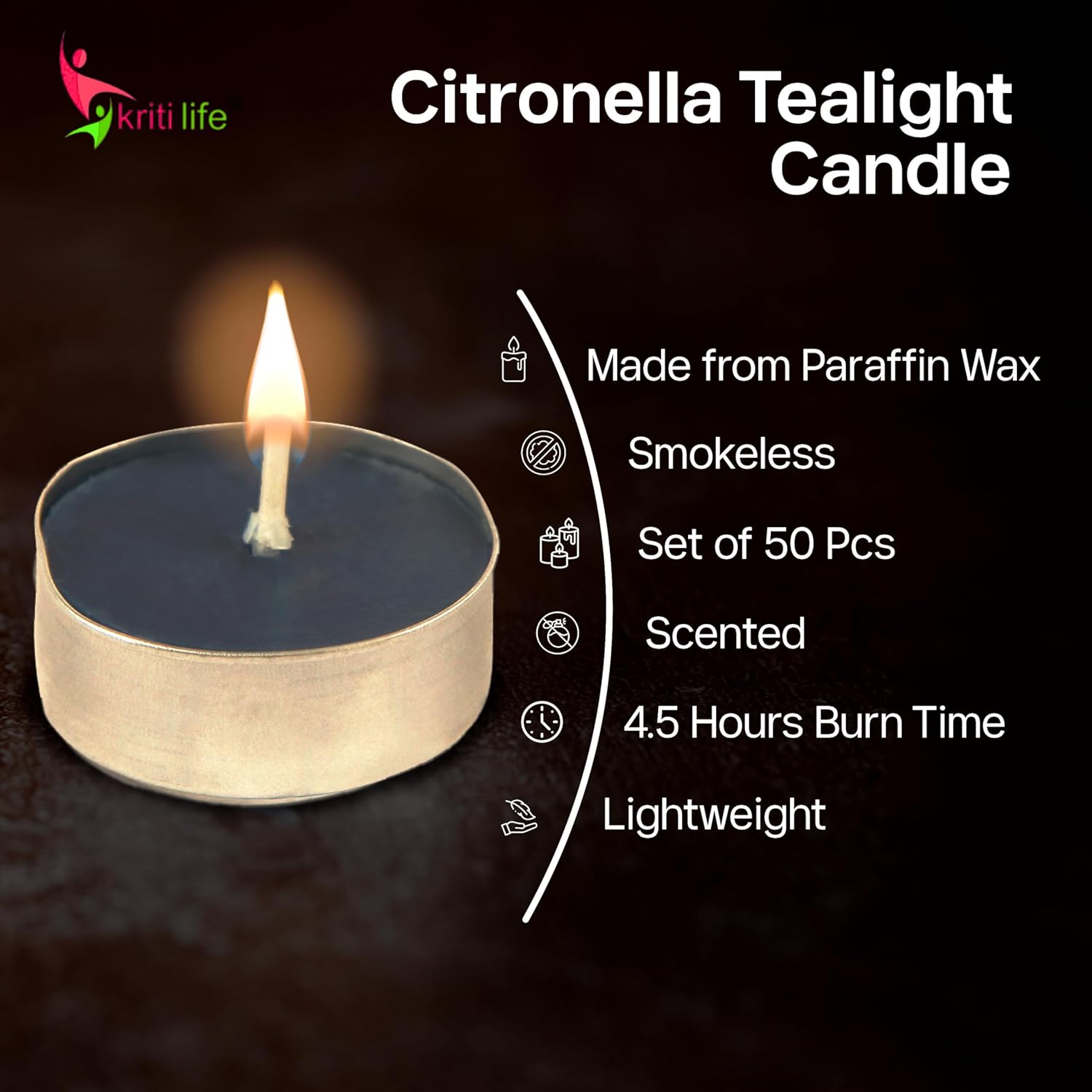 Citronella Scented Tealight Candles 4.5 Hour Set of 50 Pcs
