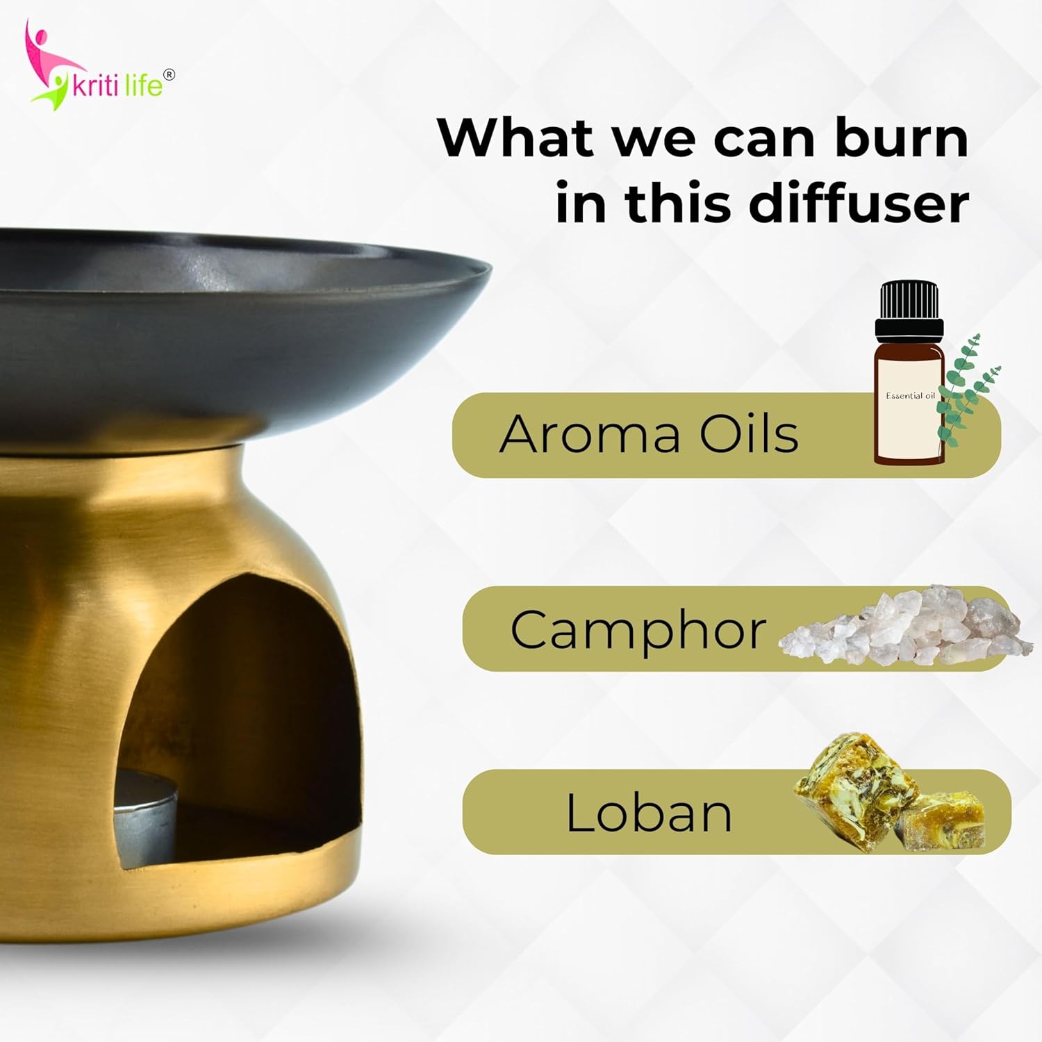 Brass Aroma Oil Diffuser Burner with Lotus Design