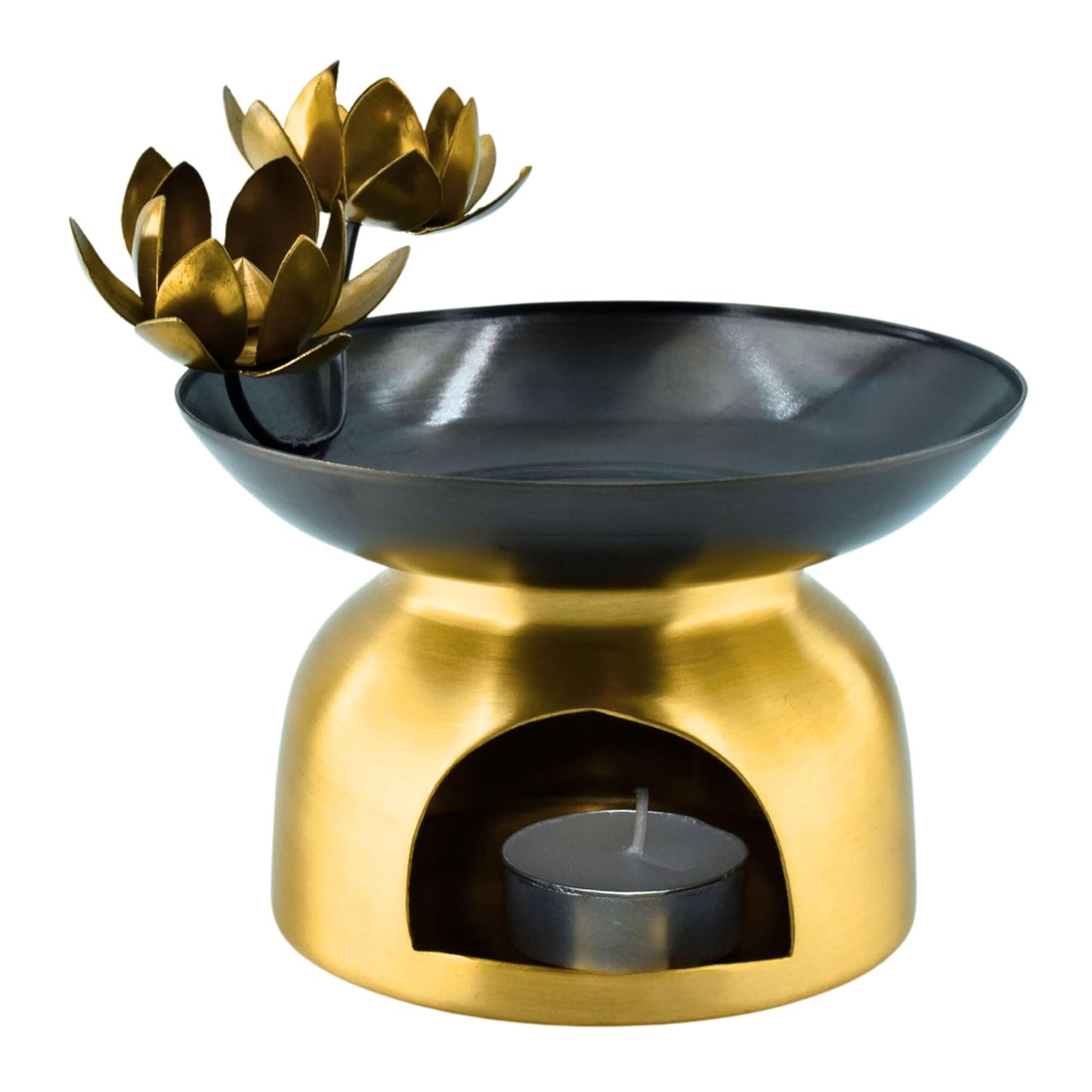 Brass Aroma Oil Diffuser Burner with Lotus Design