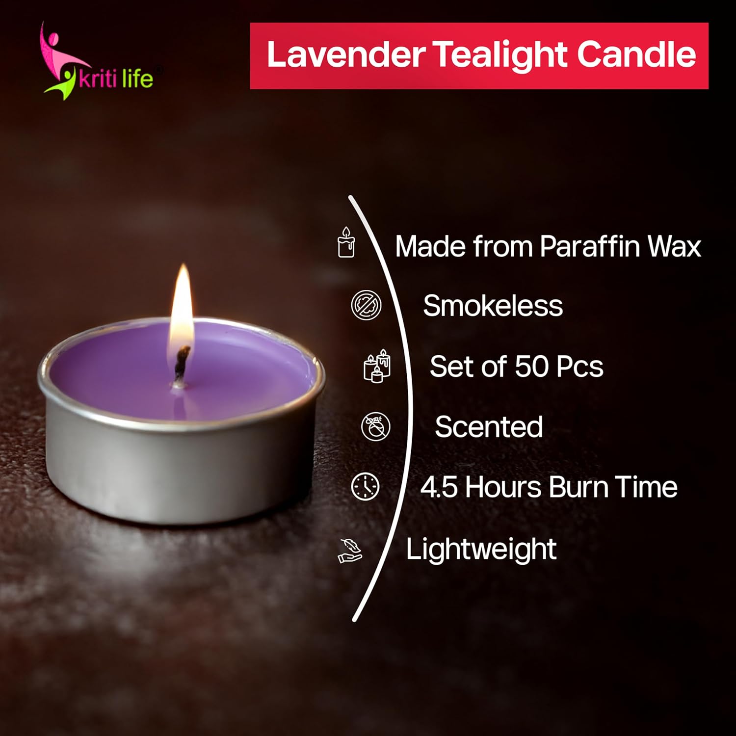 Lavender Scented Tealight Candles 4.5 Hour Set of 50 Pcs