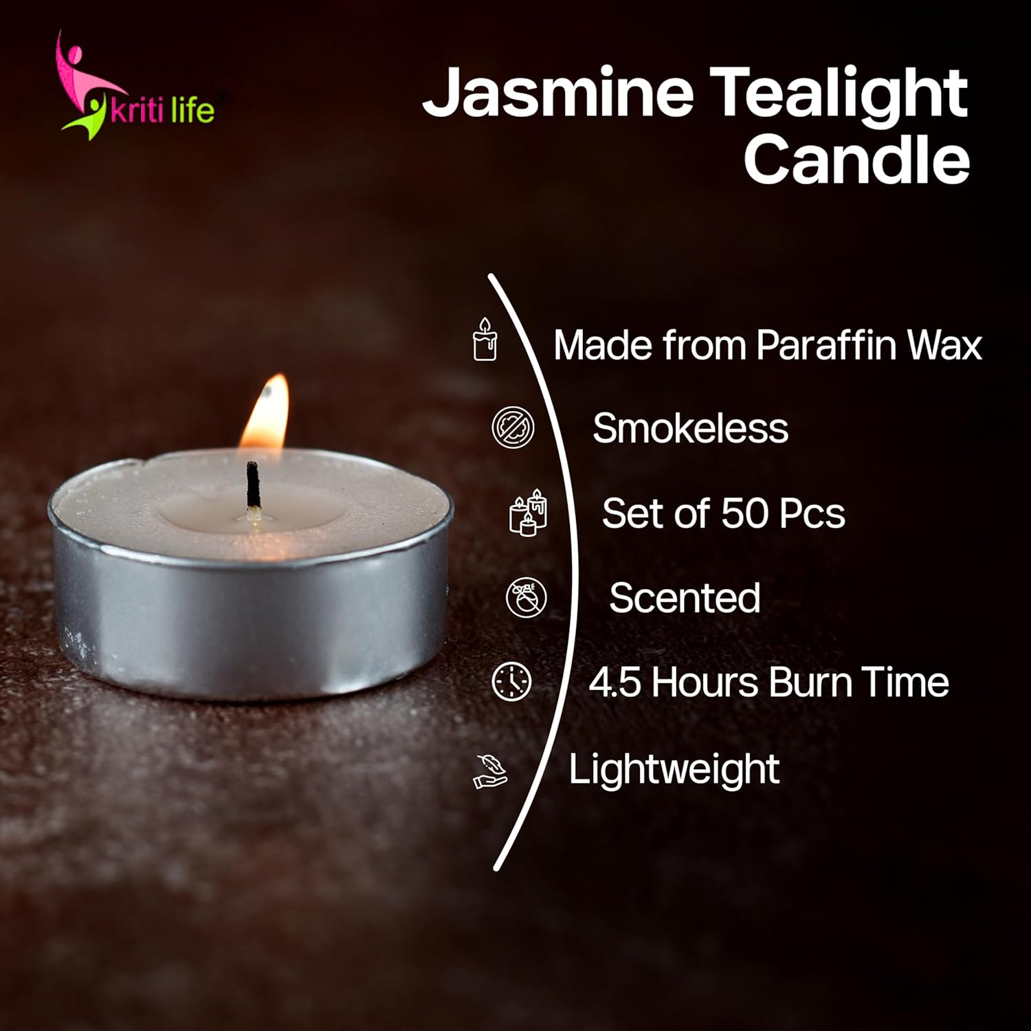 Jasmine Scented Tealight Candles 4.5 Hour Set of 50 Pcs