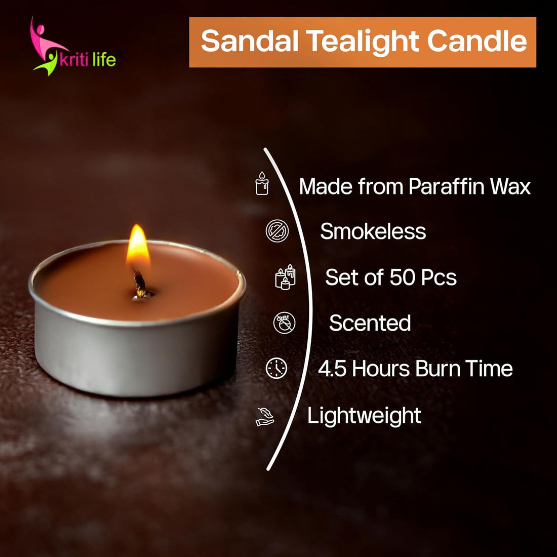 Sandalwood Scented Tealight Candles 4.5 Hour Set of 50 Pcs