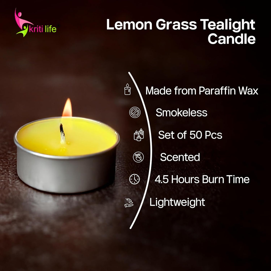Lemon Grass Scented Tealight Candles 4.5 Hour Set of 50 Pcs