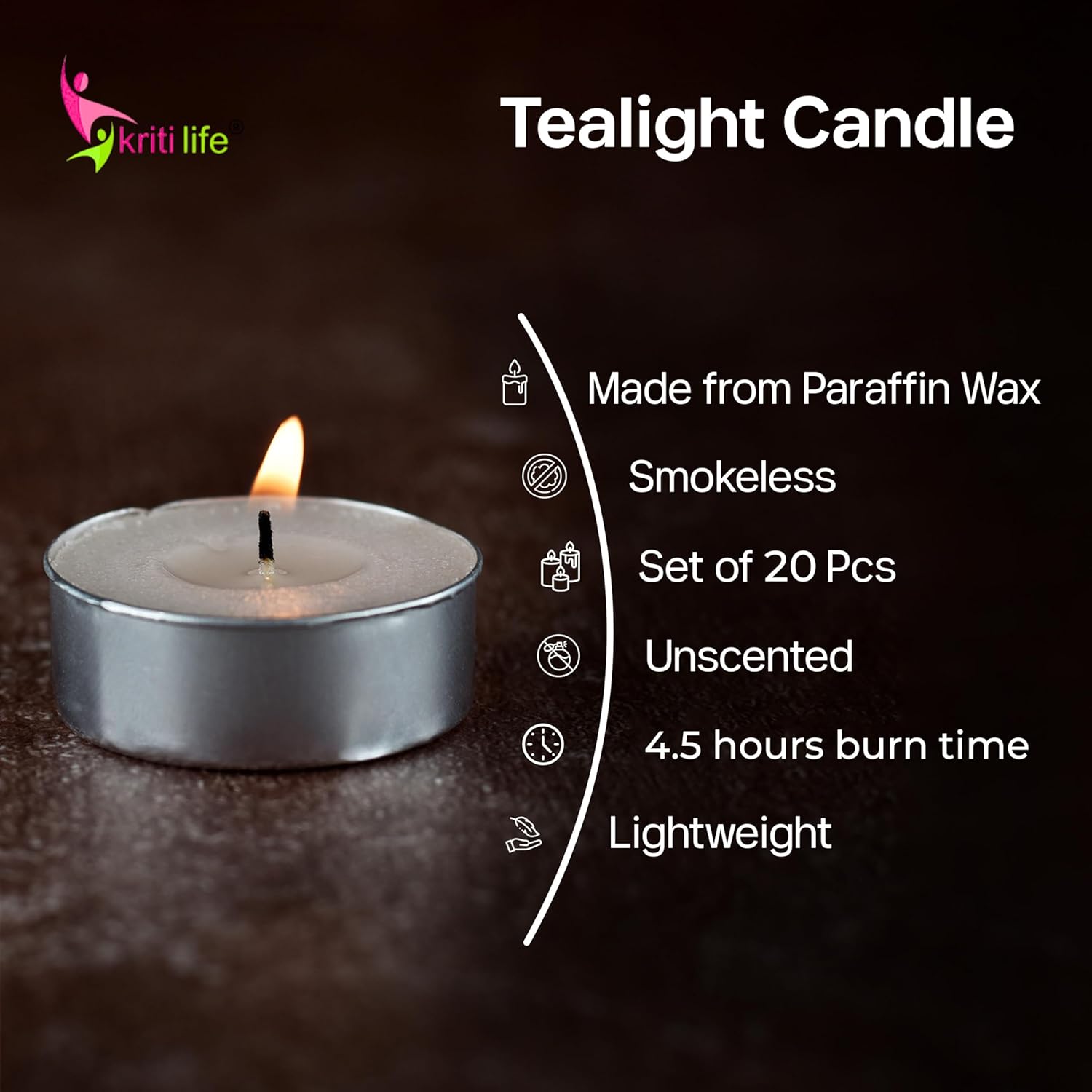 Tealight Candles Unscented  4.5 Hour Set of 20 Pcs