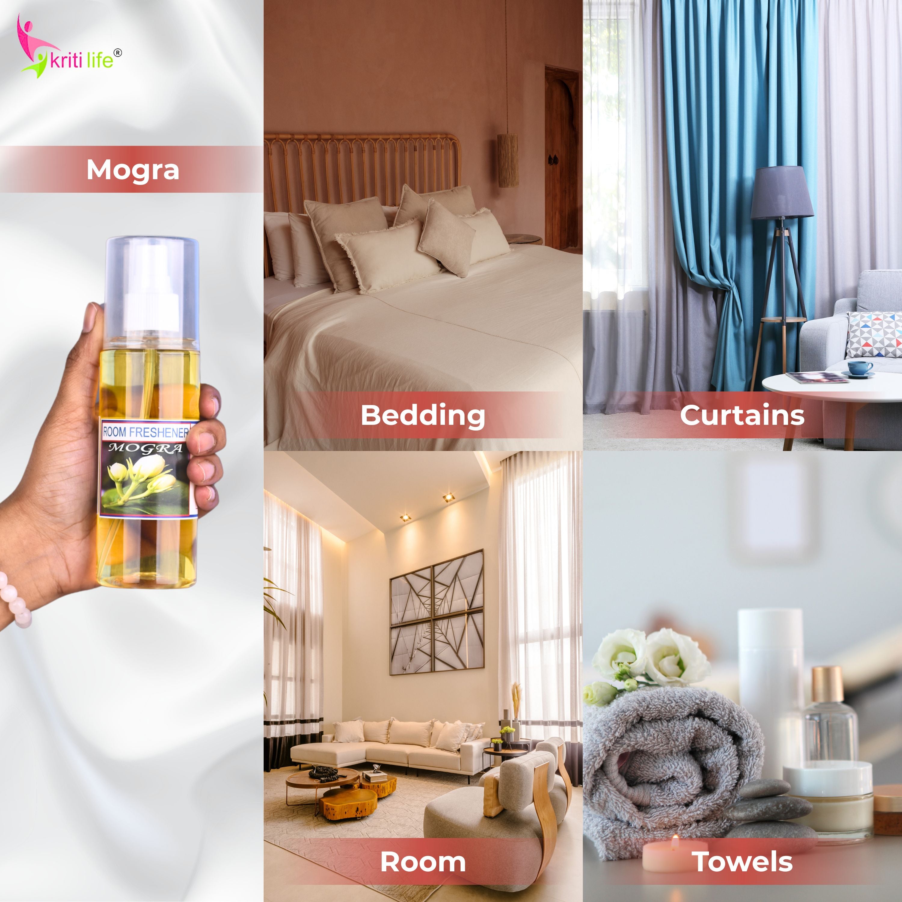 Kriti Life Room Spray - Mogra 165 ML Long-Lasting Fragrance for Home &amp; Office