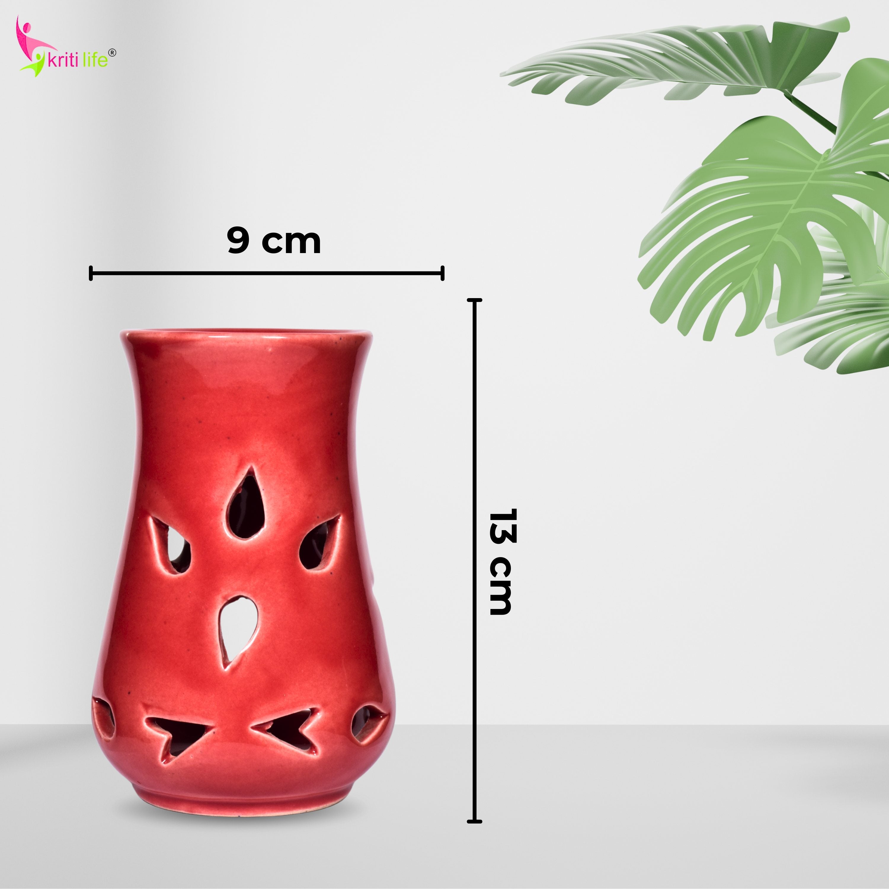 Red Ceramic Aroma Oil Burner for Essential Oils & Camphor-5 inches (5669145)
