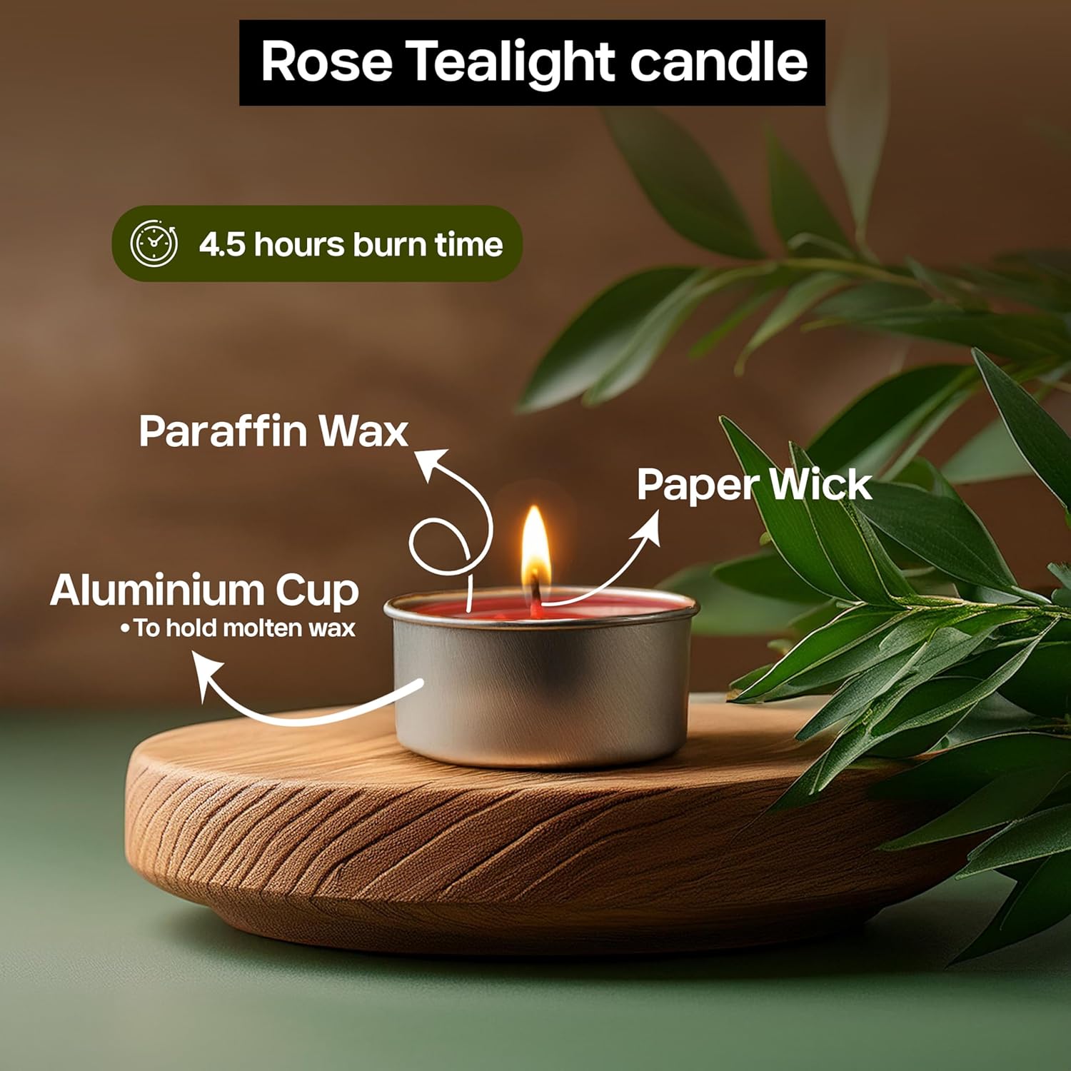 Rose Scented Tealight Candles 4.5 Hour Set of 50 Pcs