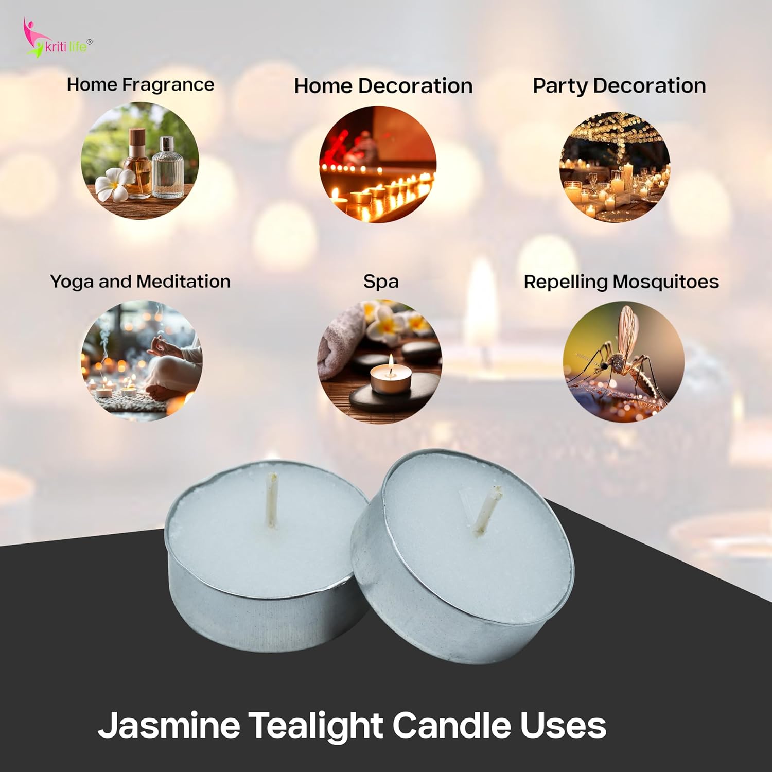 Jasmine Scented Tealight Candles 4.5 Hour Set of 50 Pcs