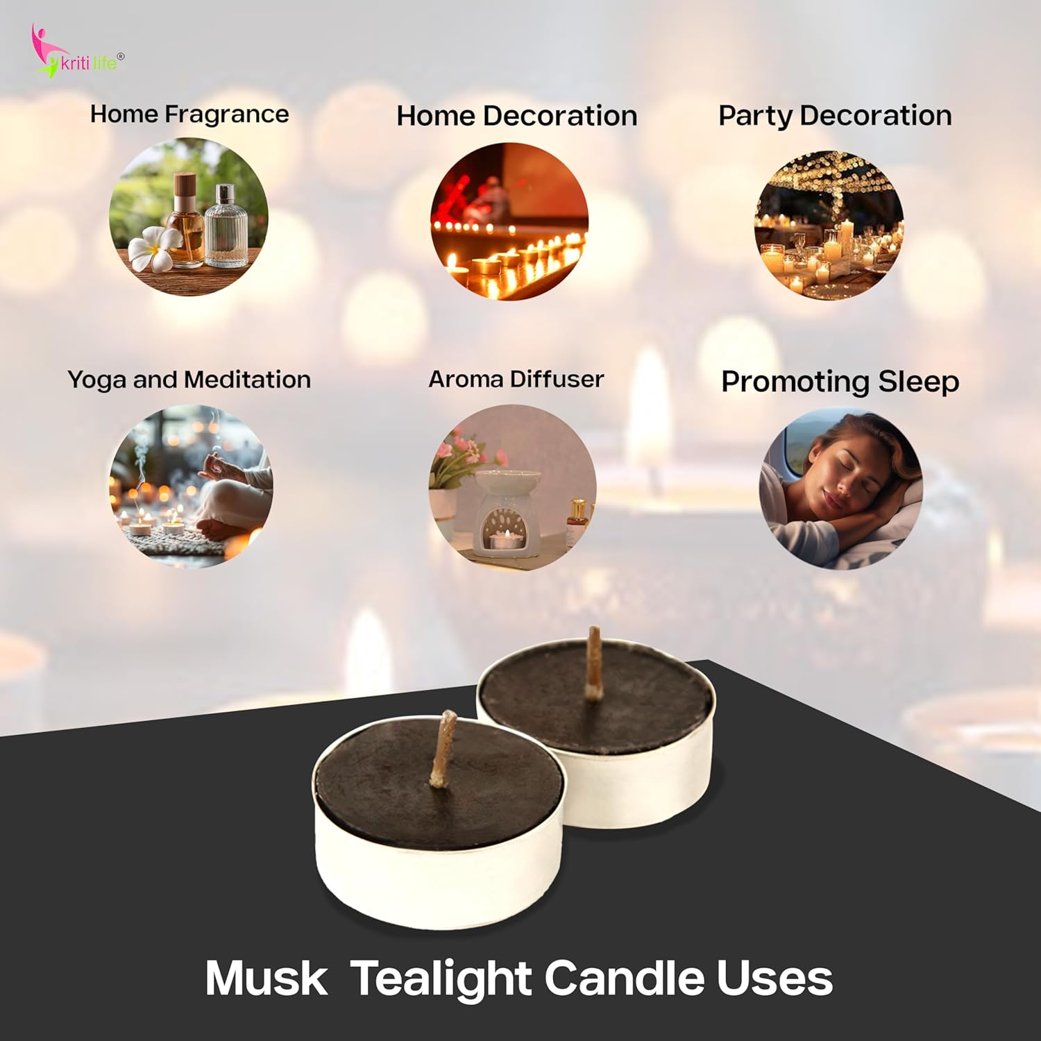 Musk Scented Tealight Candles 4.5 Hour Set of 50 Pcs