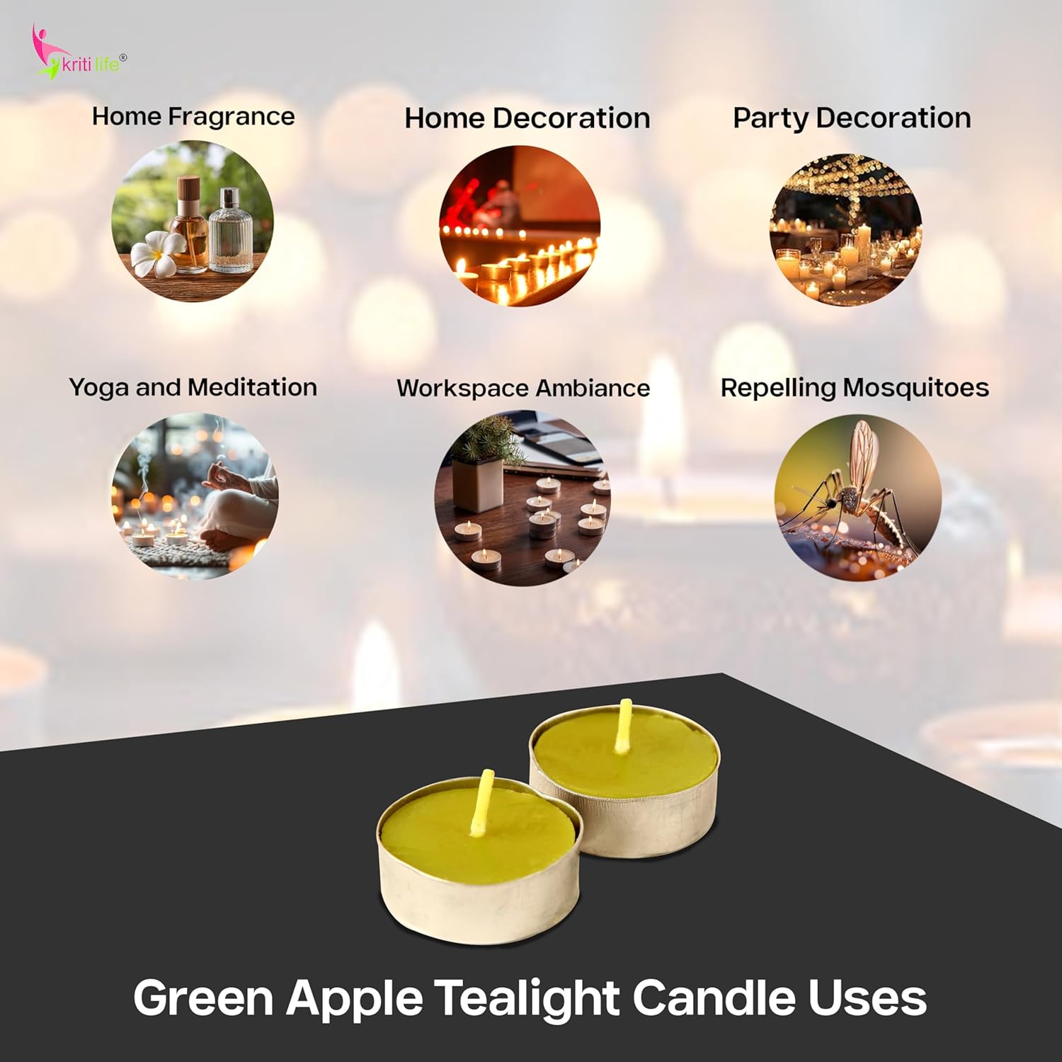 Green Apple Scented Tealight Candles 4.5 Hour Set of 50 Pcs