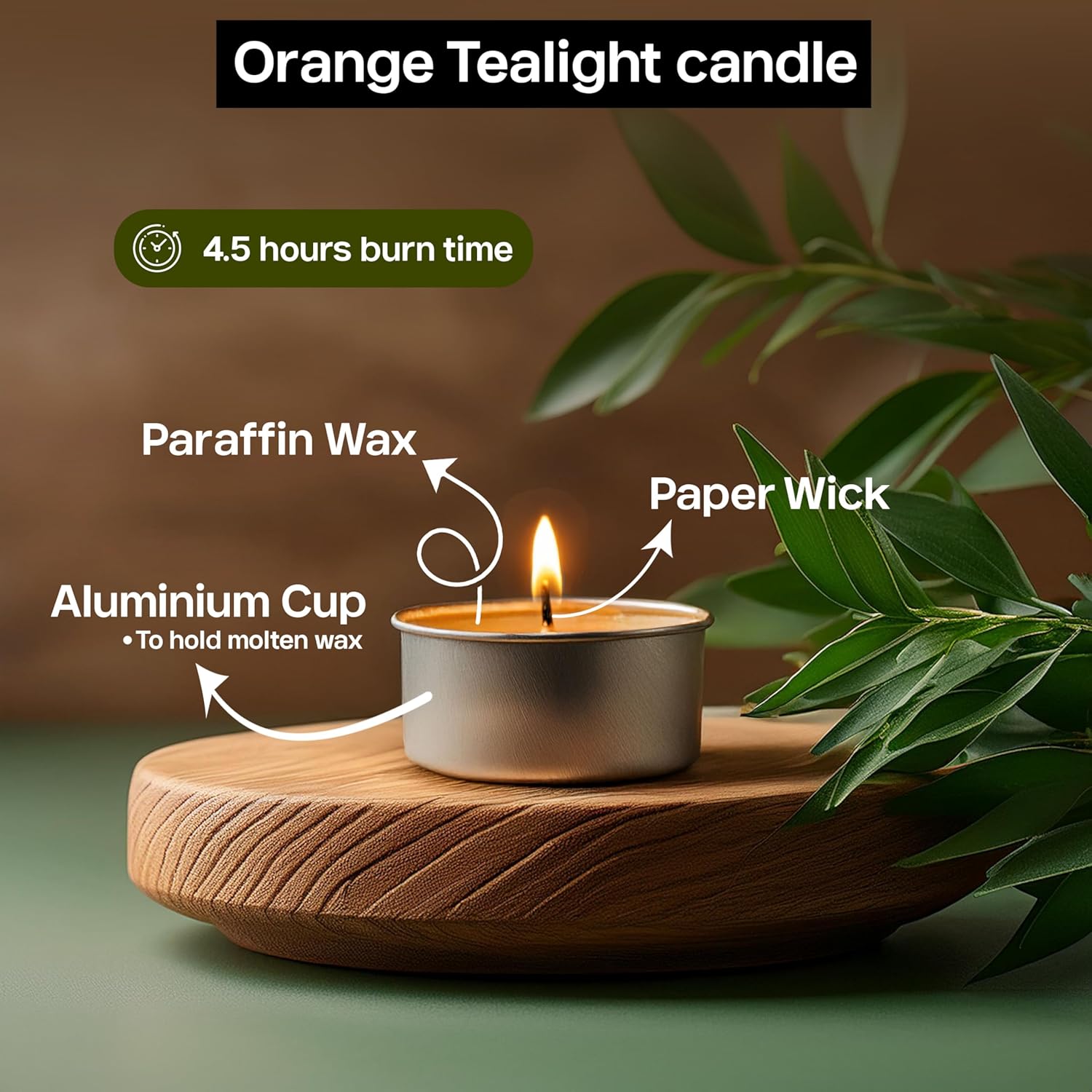 Orange Scented Tealight Candles 4.5 Hour Set of 50 Pcs
