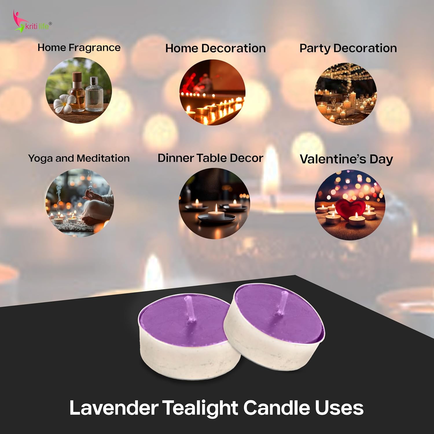 Lavender Scented Tealight Candles 4.5 Hour Set of 50 Pcs