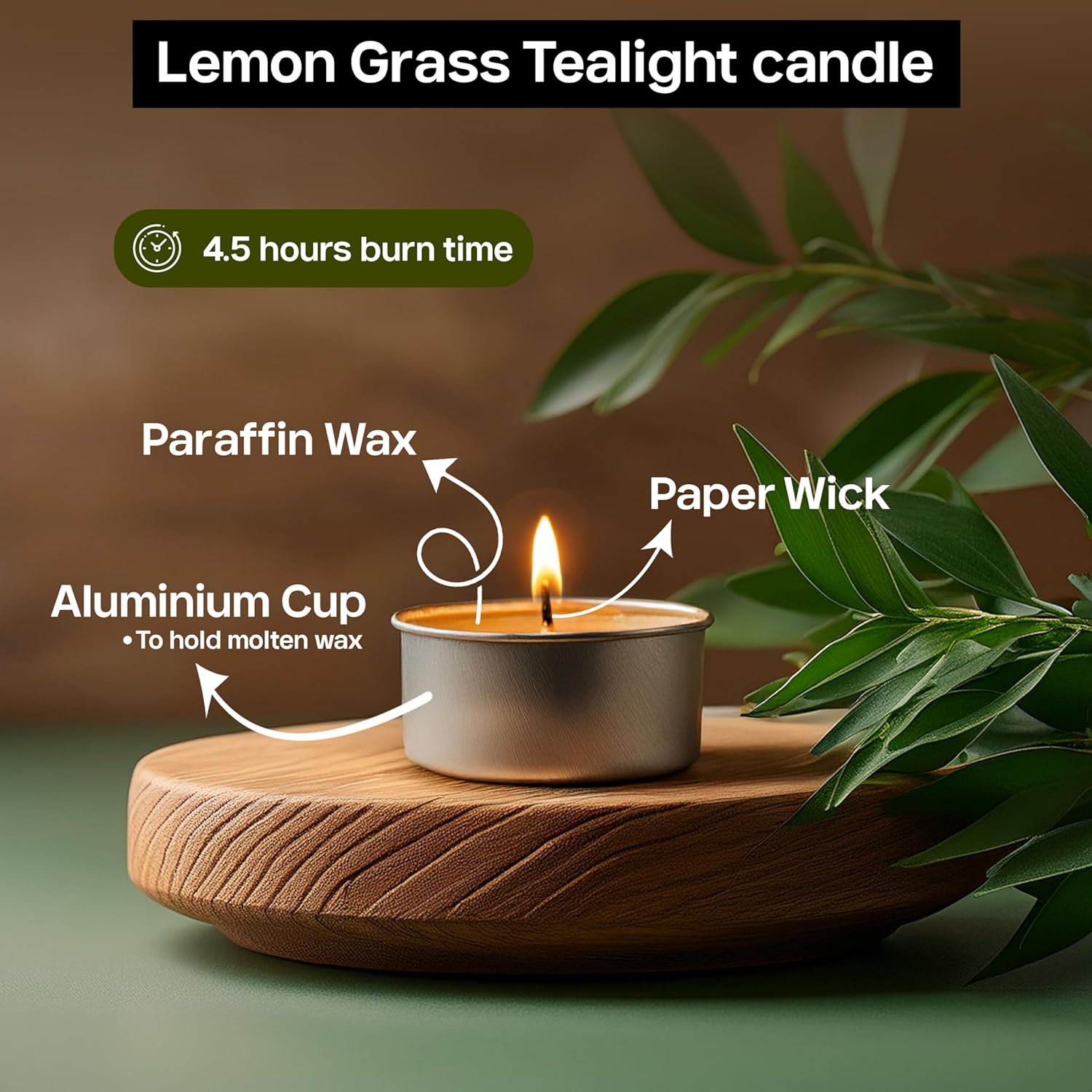 Lemon Grass Scented Tealight Candles 4.5 Hour Set of 50 Pcs