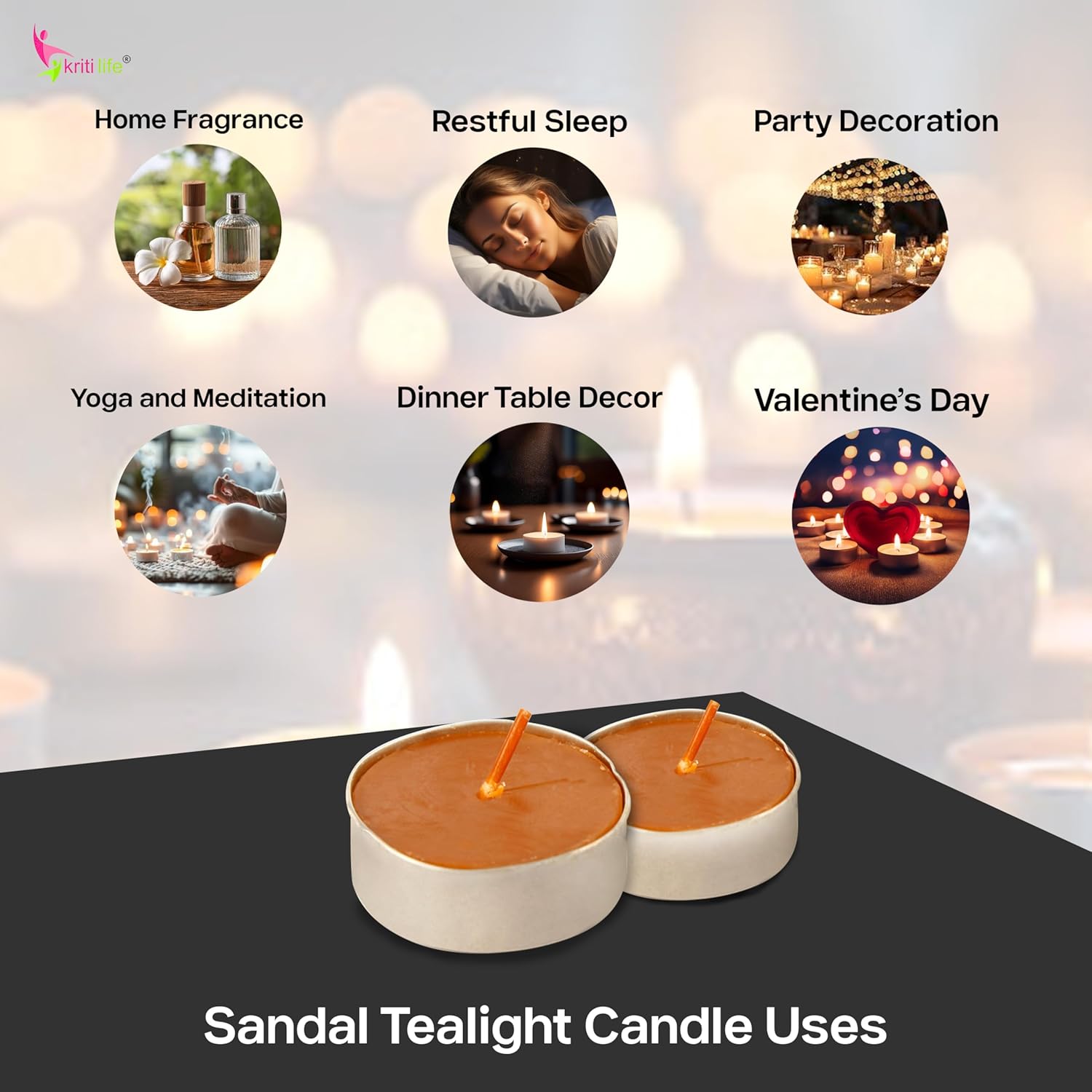 Sandalwood Scented Tealight Candles 4.5 Hour Set of 50 Pcs