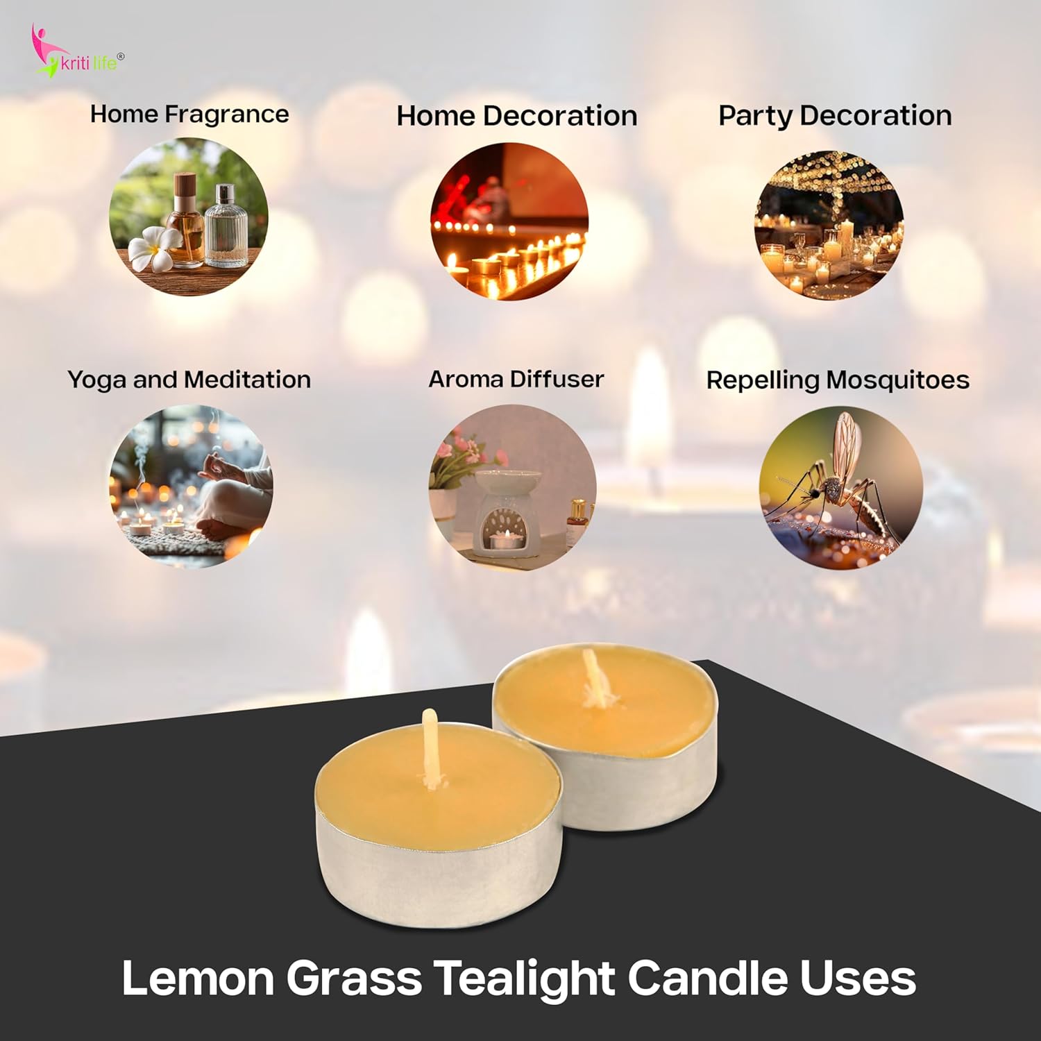 Lemon Grass Scented Tealight Candles 4.5 Hour Set of 50 Pcs
