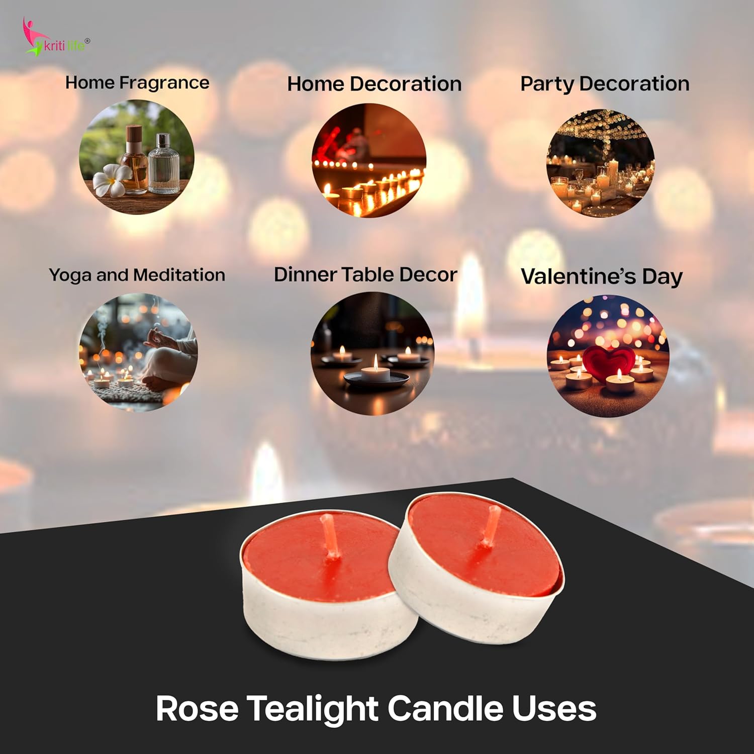 Rose Scented Tealight Candles 4.5 Hour Set of 50 Pcs