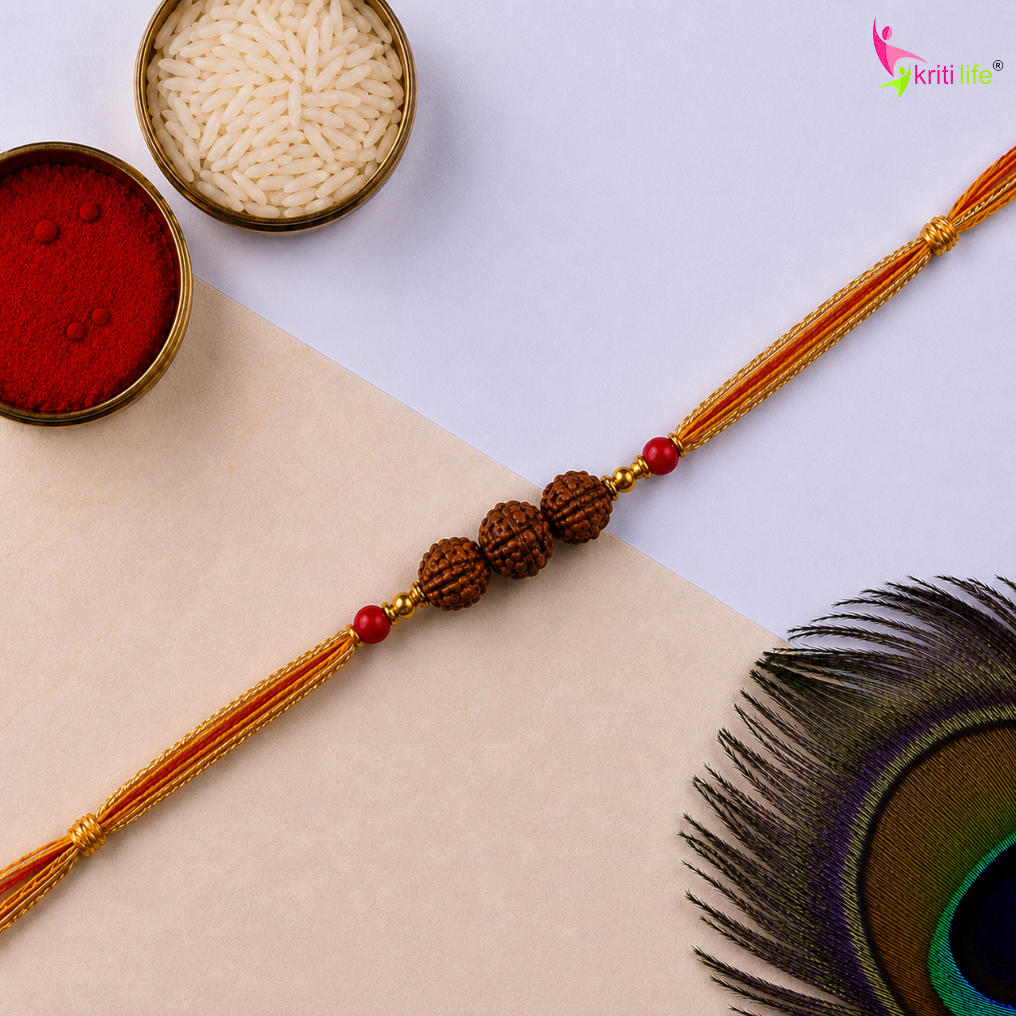 Rudraksha Rakhi |Spiritual Raksha Bandhan Rakhi Gift Set with Roli Chawal Platter