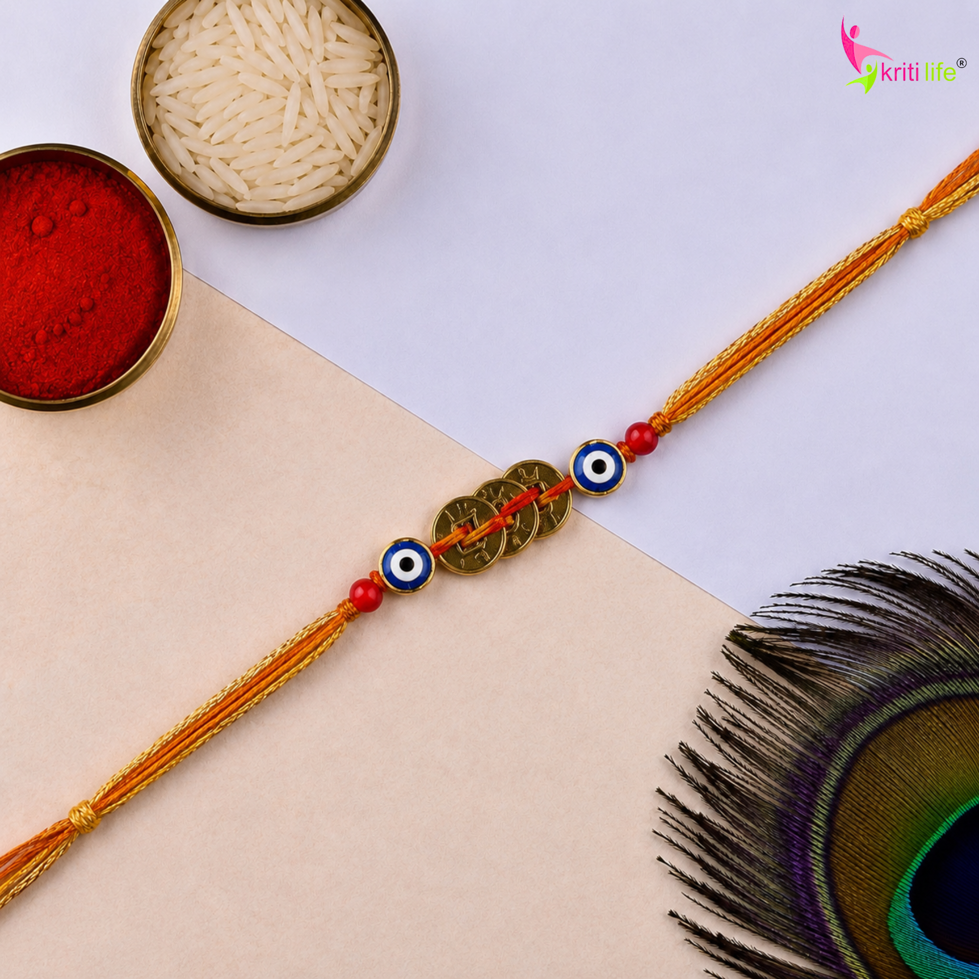 Wealth Coin Evil Eye Rakhi | Handmade Raksha Bandhan Rakhi