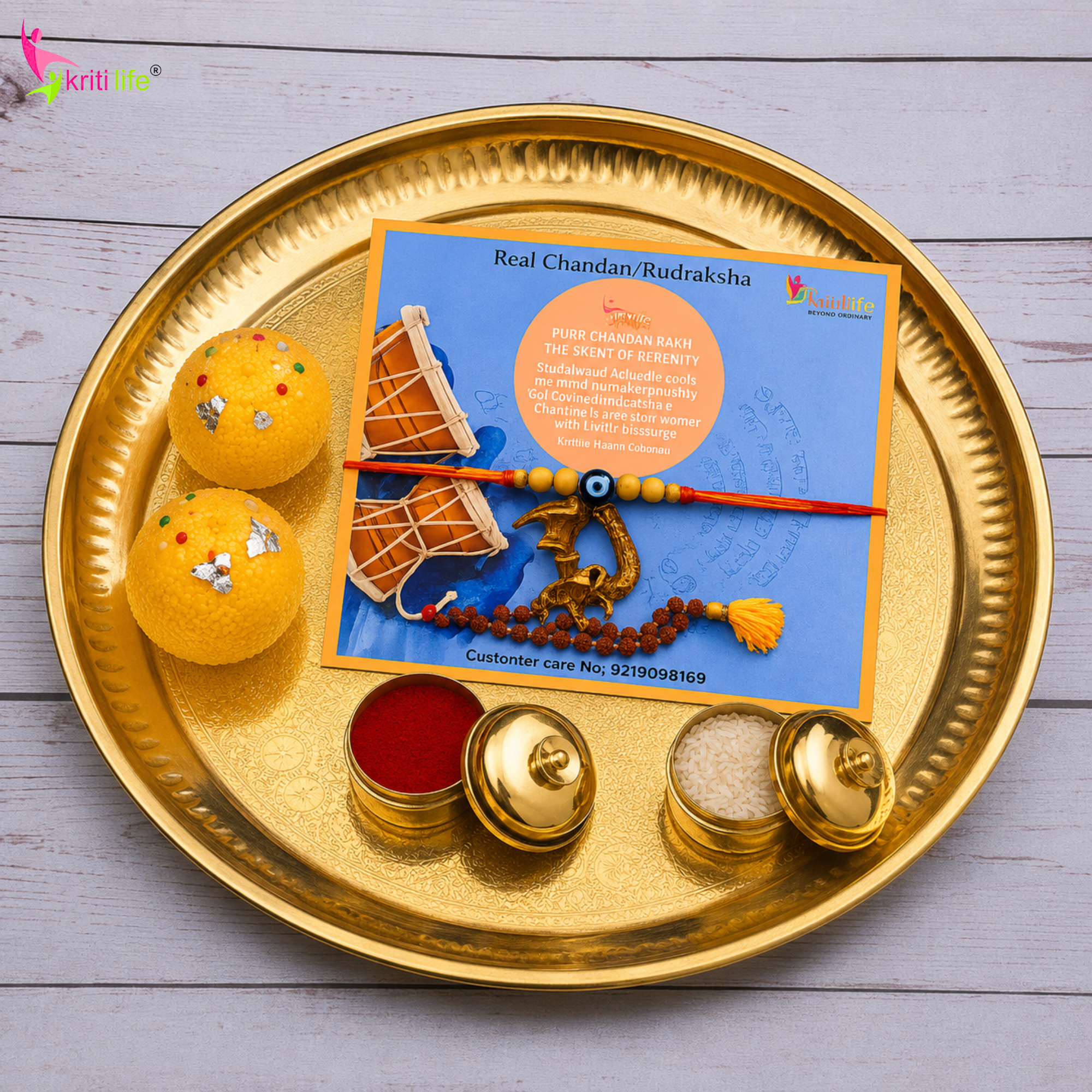 Chandan Evil Eye Rakhi | Raksha Bandhan Rakhi Gift Set with Roli Chawal Platter