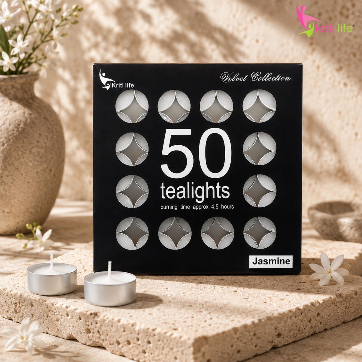 Jasmine Scented Tealight Candles 4.5 Hour Set of 50 Pcs
