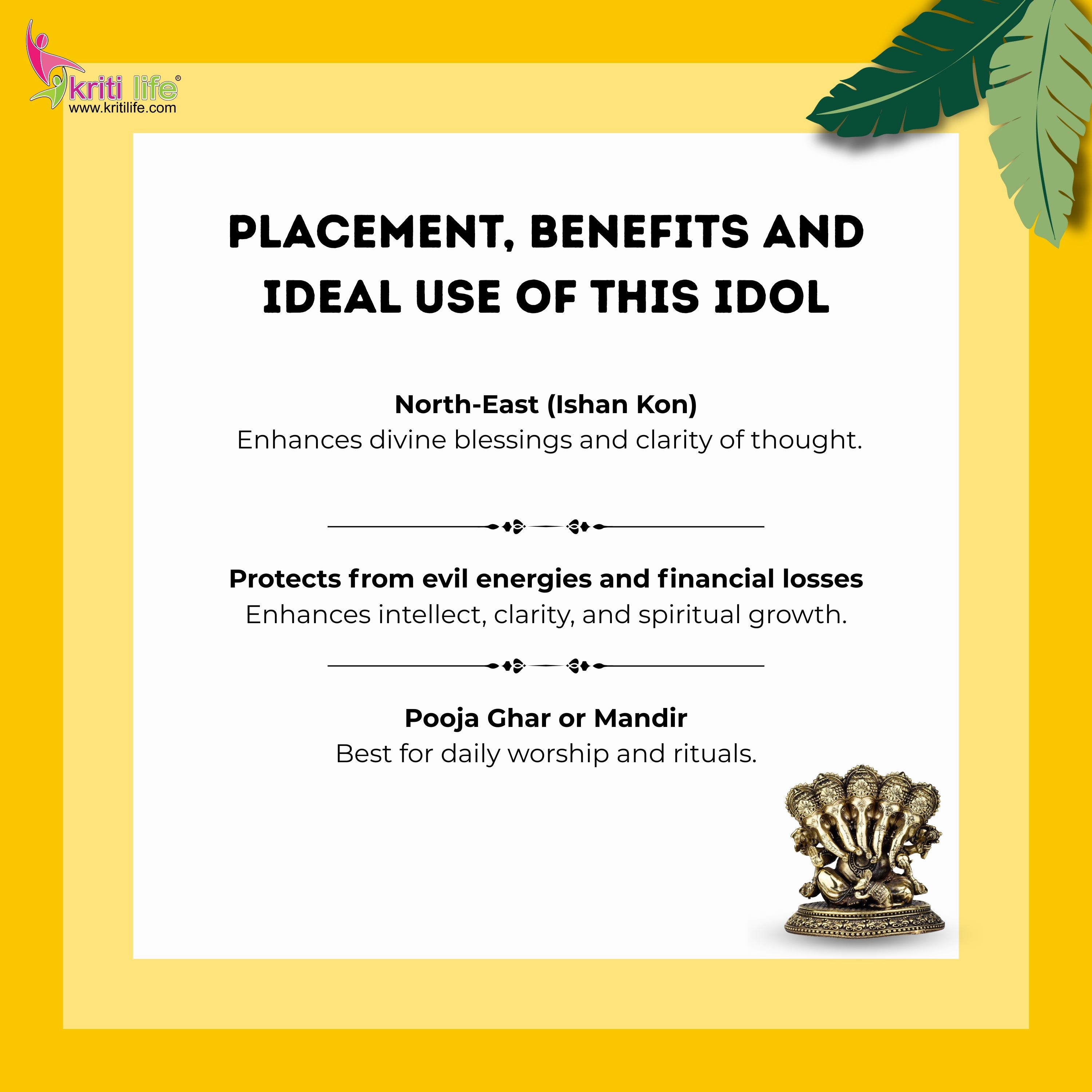 Brass Panchmukhi Ganesha Idol – Panchmukhi Ganpati Murti 3 inches for Home, Office & Pooja