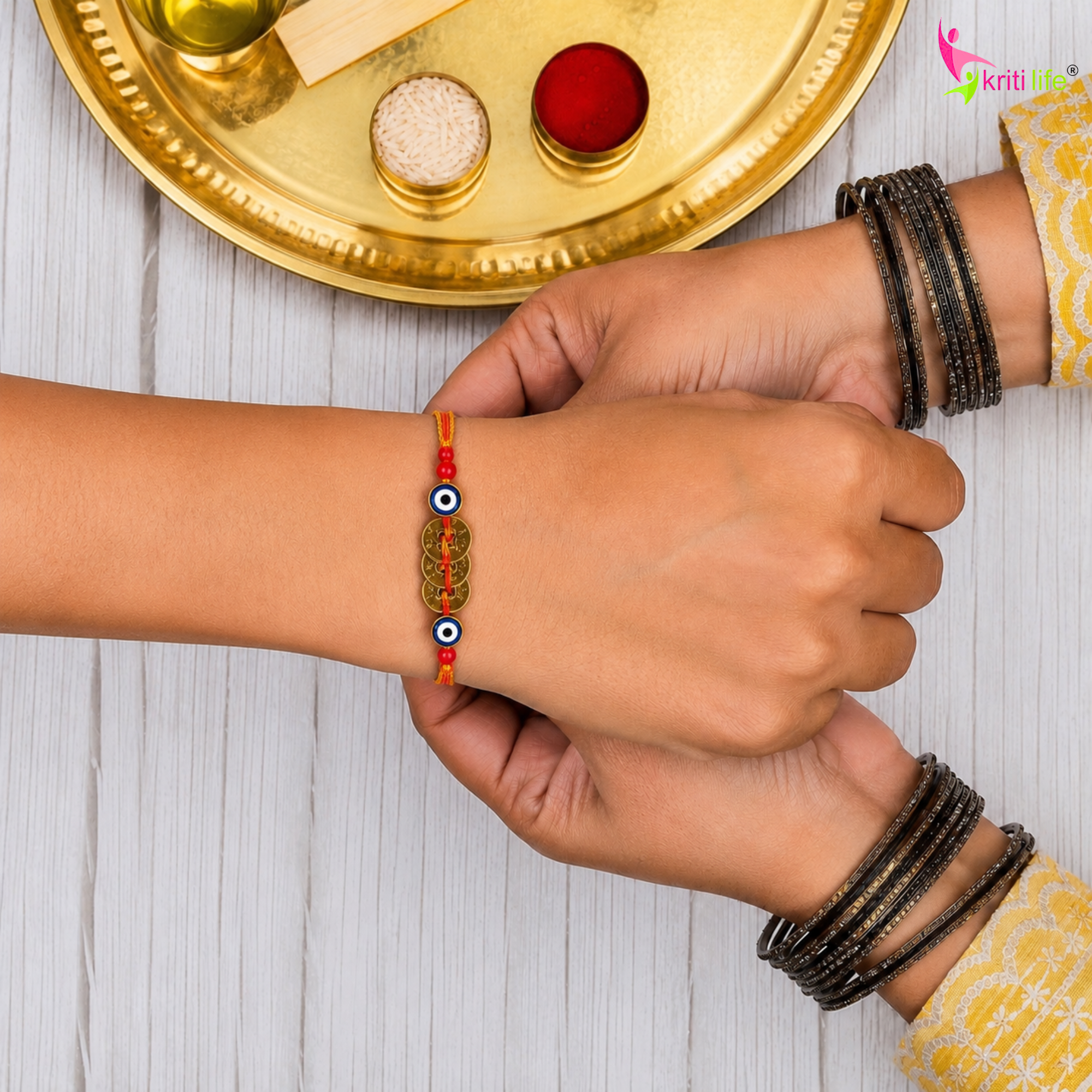 Wealth Coin Evil Eye Rakhi | Handmade Raksha Bandhan Rakhi