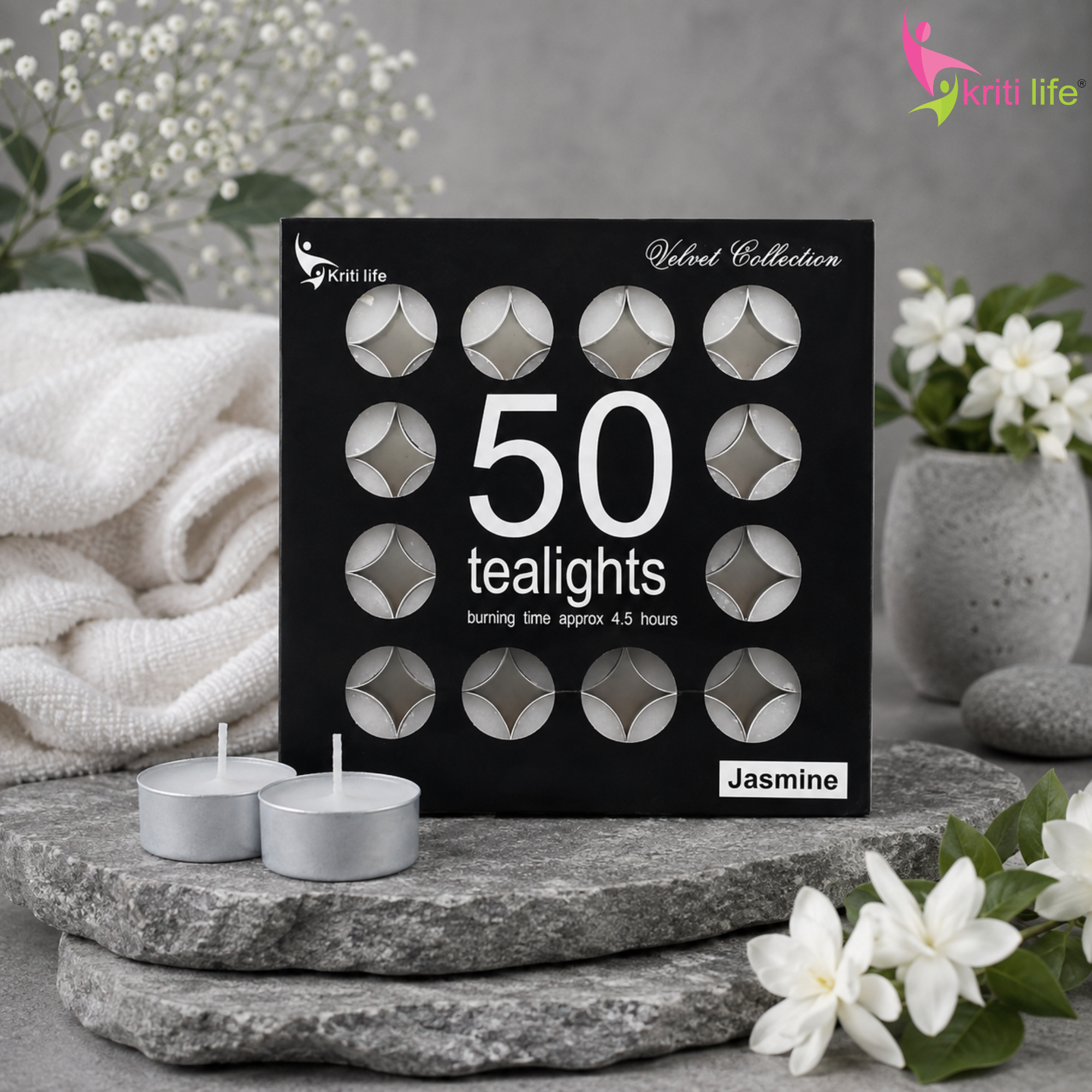 Jasmine Scented Tealight Candles 4.5 Hour Set of 50 Pcs