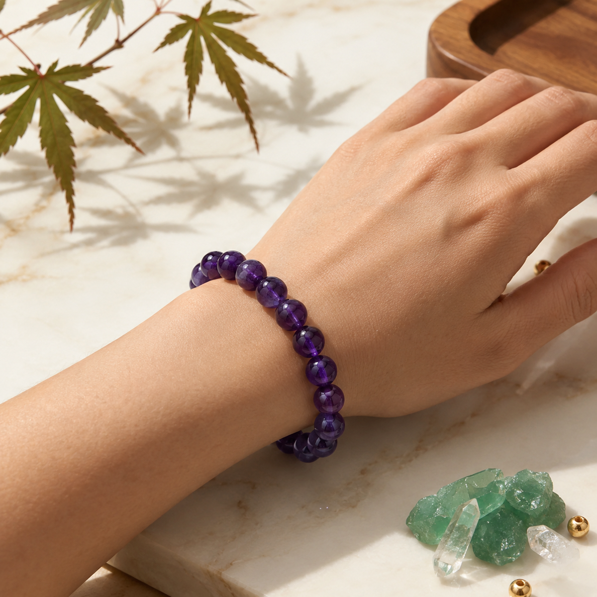 Natural Amethyst Crystal Stone Bracelet 8mm