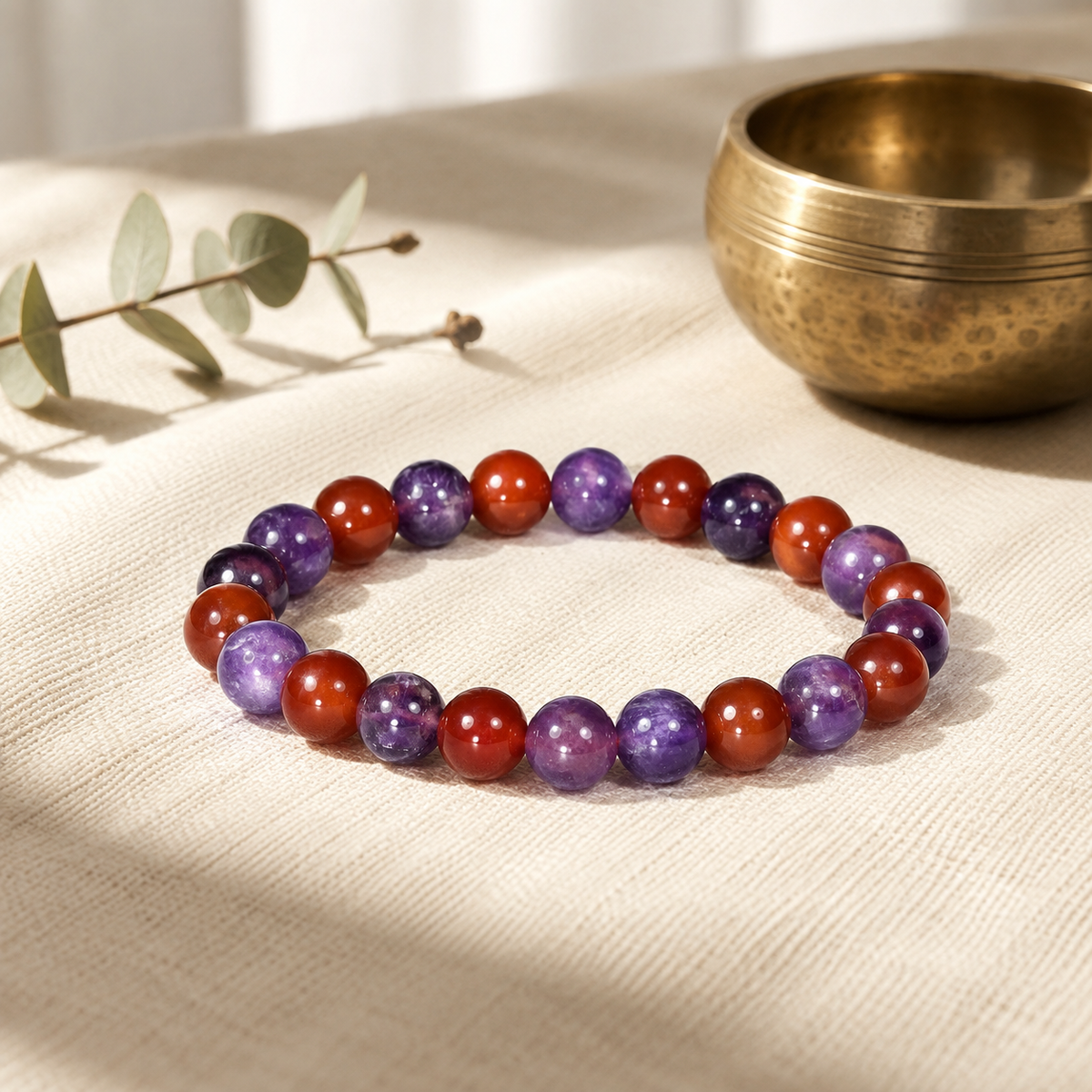 Natural Amethyst & Red Jasper Crystal Bracelet 8mm