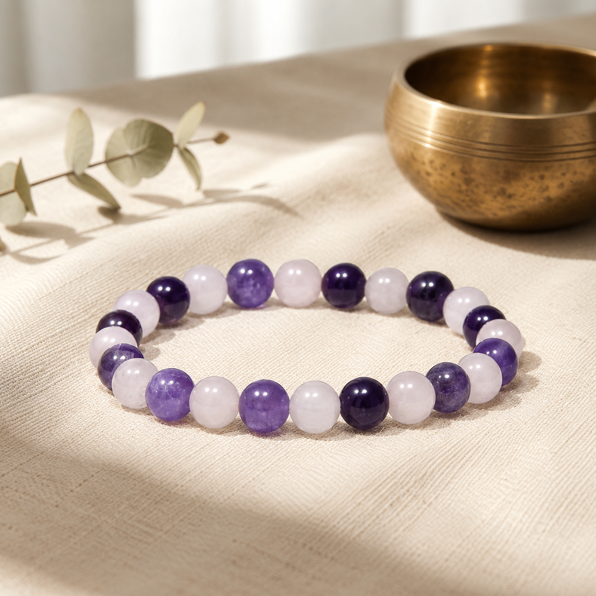 Natural Amethyst  & Rose Quartz Crystal Stone Bracelet 8mm