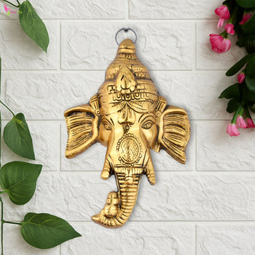 Brass Ganesha Wall Mount | Ethnic Ganpati Face for Home & Office Decor- 7 inches