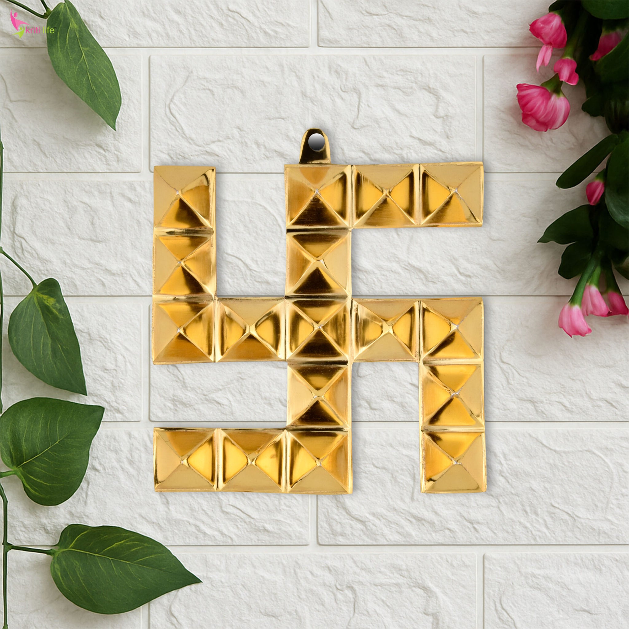 Brass Swastik Wall Hanging | Auspicious Vastu Symbol for Entrance- 6 inches