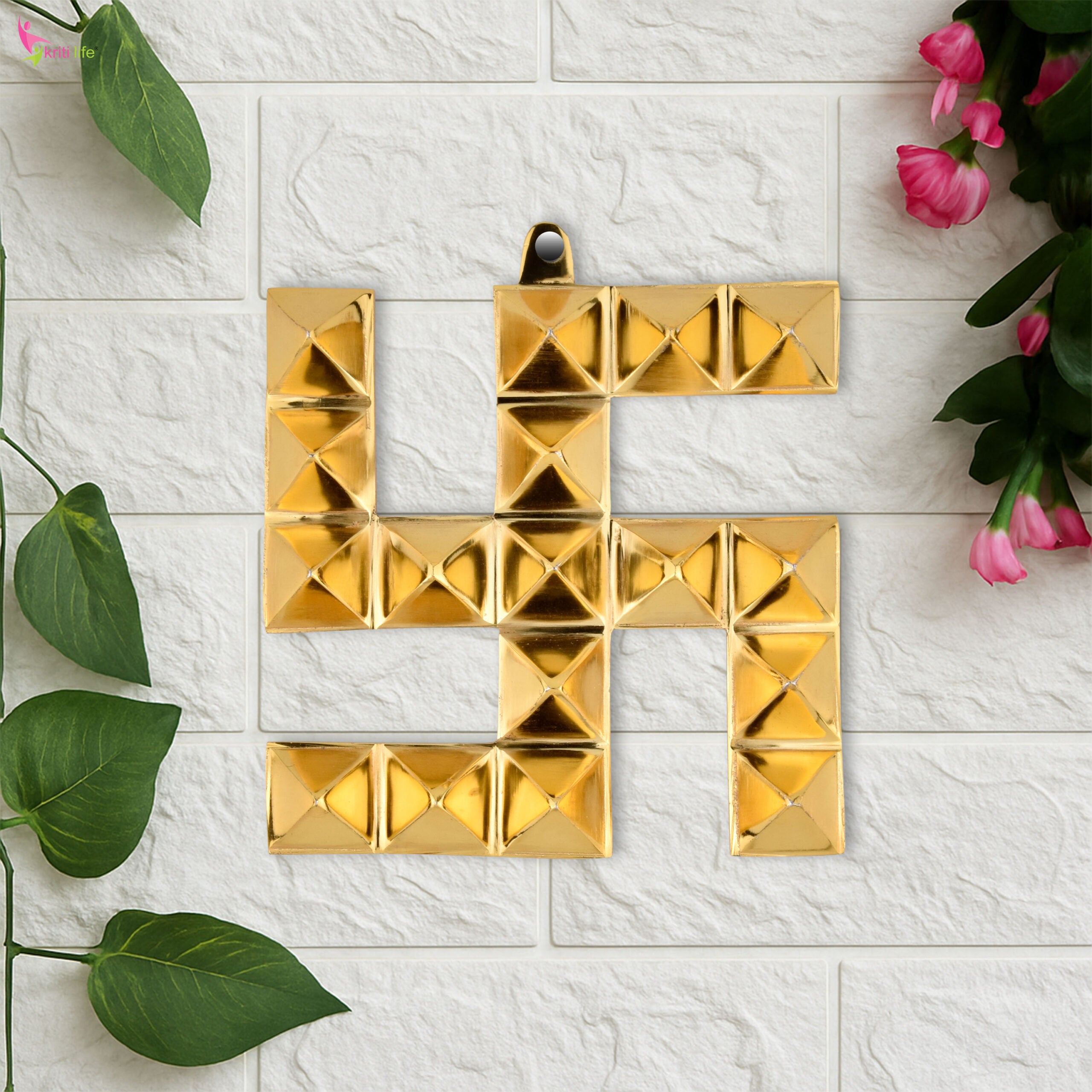 Brass Swastik Wall Hanging | Auspicious Vastu Symbol for Entrance- 6 inches