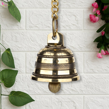 Brass Hanging Temple Bell with Chain | Wall Mount Ghanti for Pooja Room | 30 cm Hight