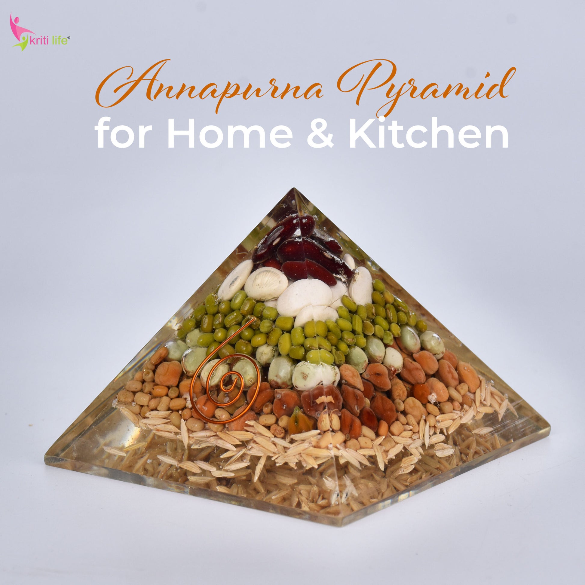 Annapurna Pyramid | Energised Grain Pyramid with Cowries & Copper Coil for Prosperity & Food Abundance