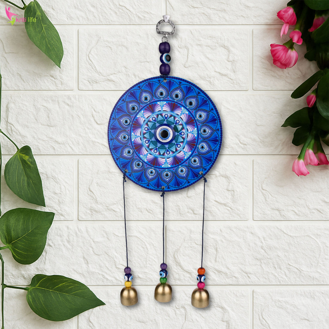 Hanging Evil Eye Wall Decor with Bells | Nazar Suraksha Totem for Home & Office- 30 cm Hight